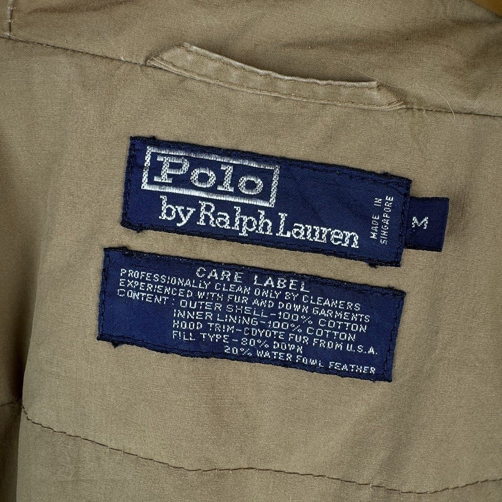 90’s Vtg Polo Ralph Lauren White Down Parka Mens M Coyote Fur Hood Coat *Read