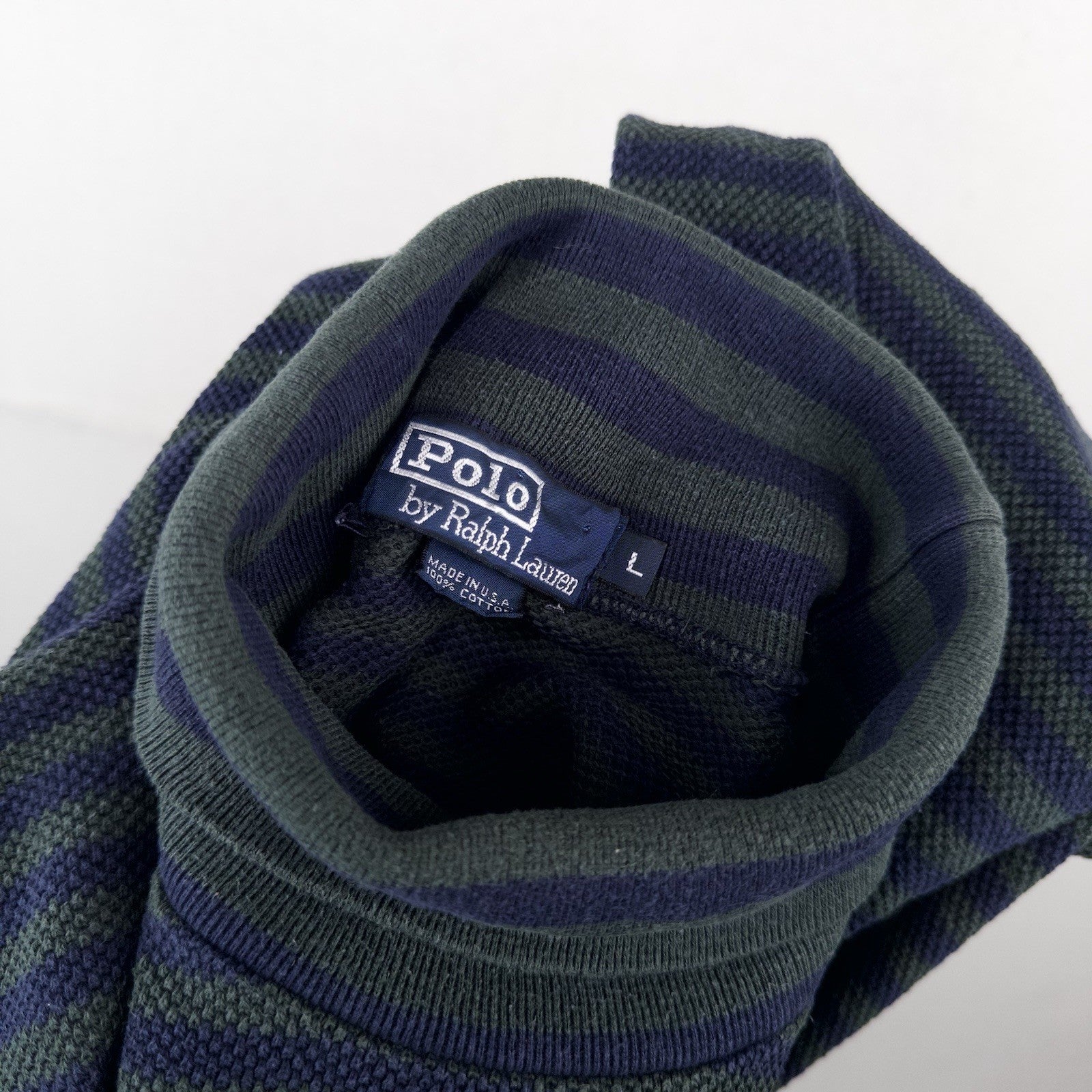 80’s Vtg Polo Ralph Lauren Men’s L Waffle Knit Stripe Turtleneck Made In USA