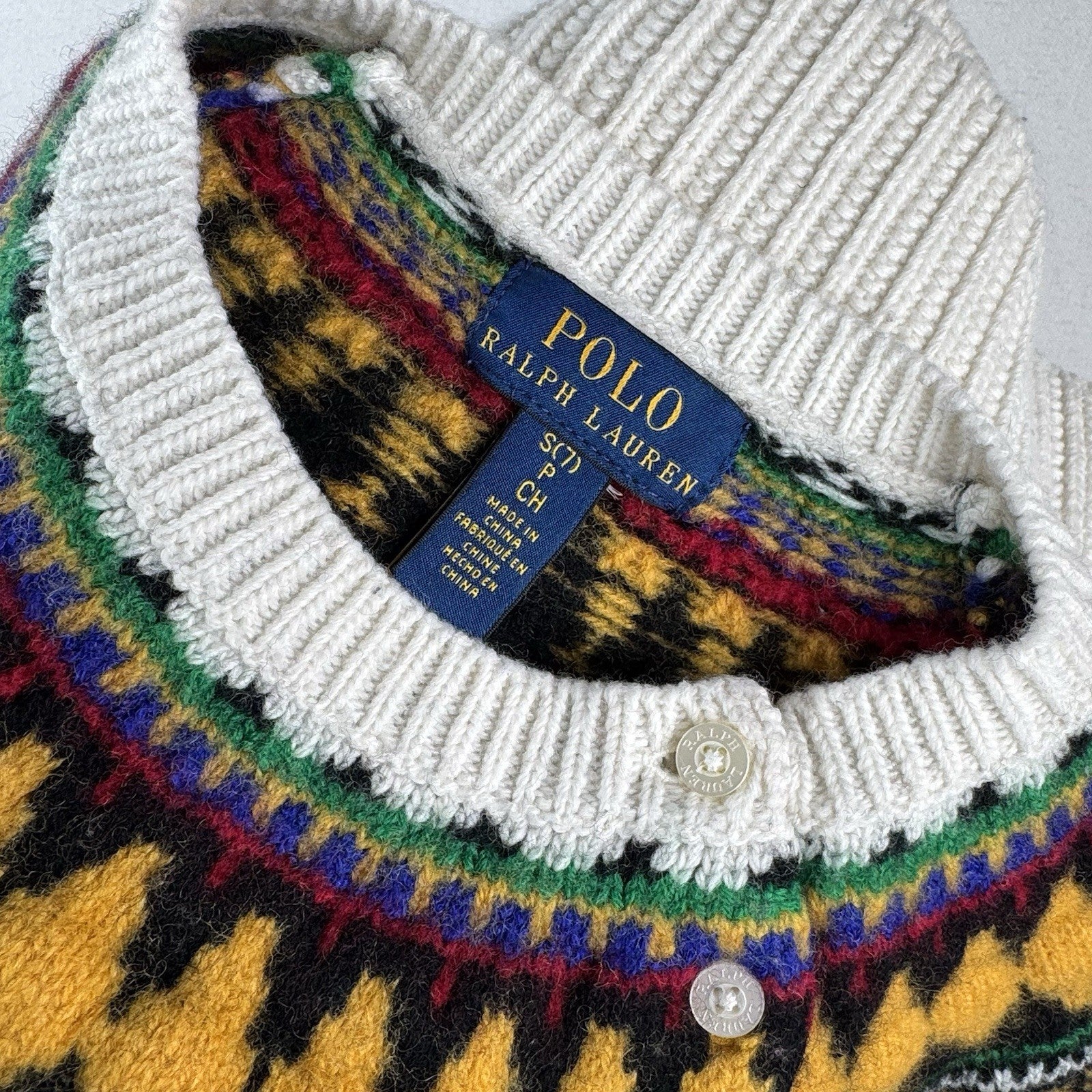 Polo Ralph Lauren Girl’s Small (7) Fair Isle Aran Knit Sweater Cream Colorful