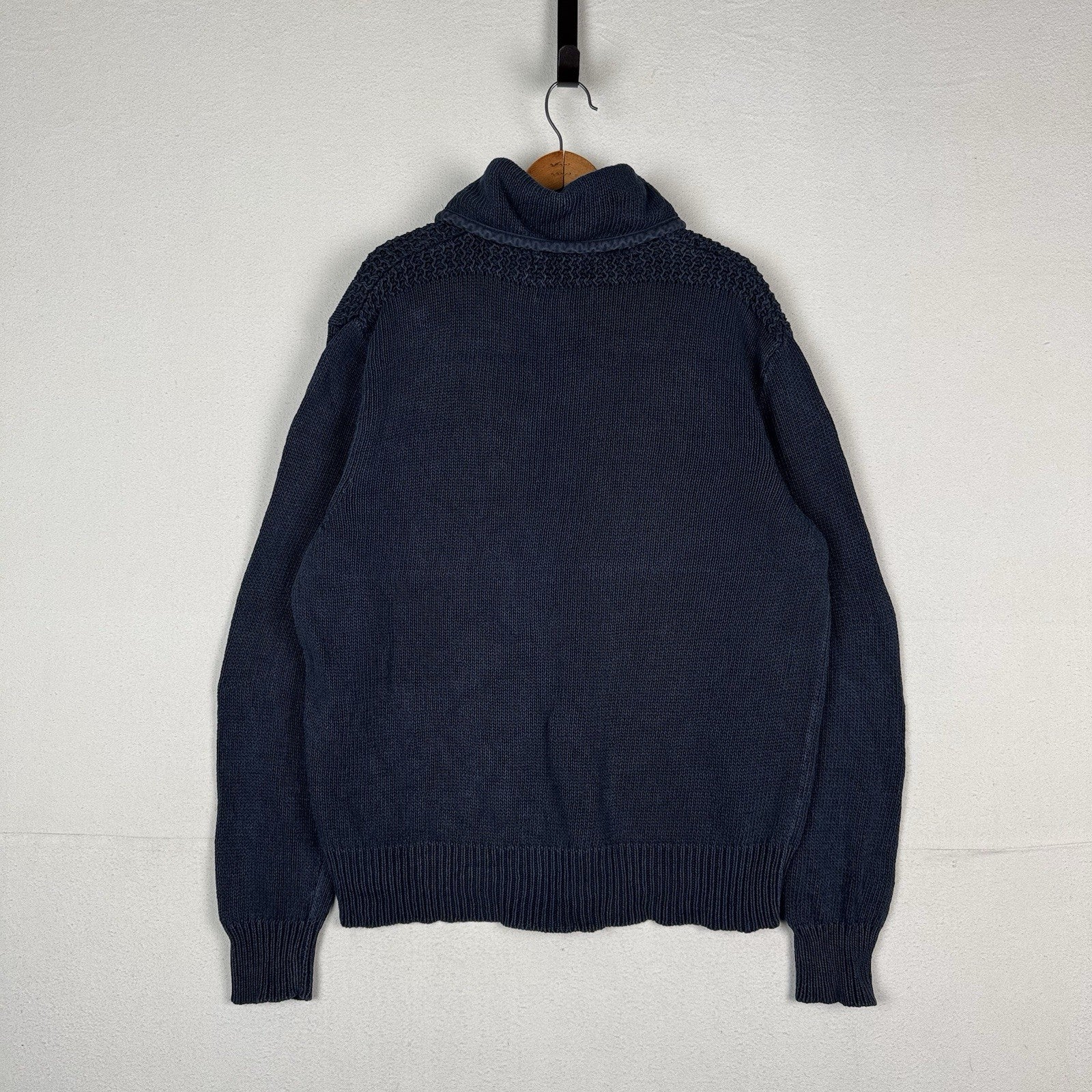 Vintage Polo Ralph Lauren Shawl Collar Sweater Men’s XL Blue Linen Cotton Blend