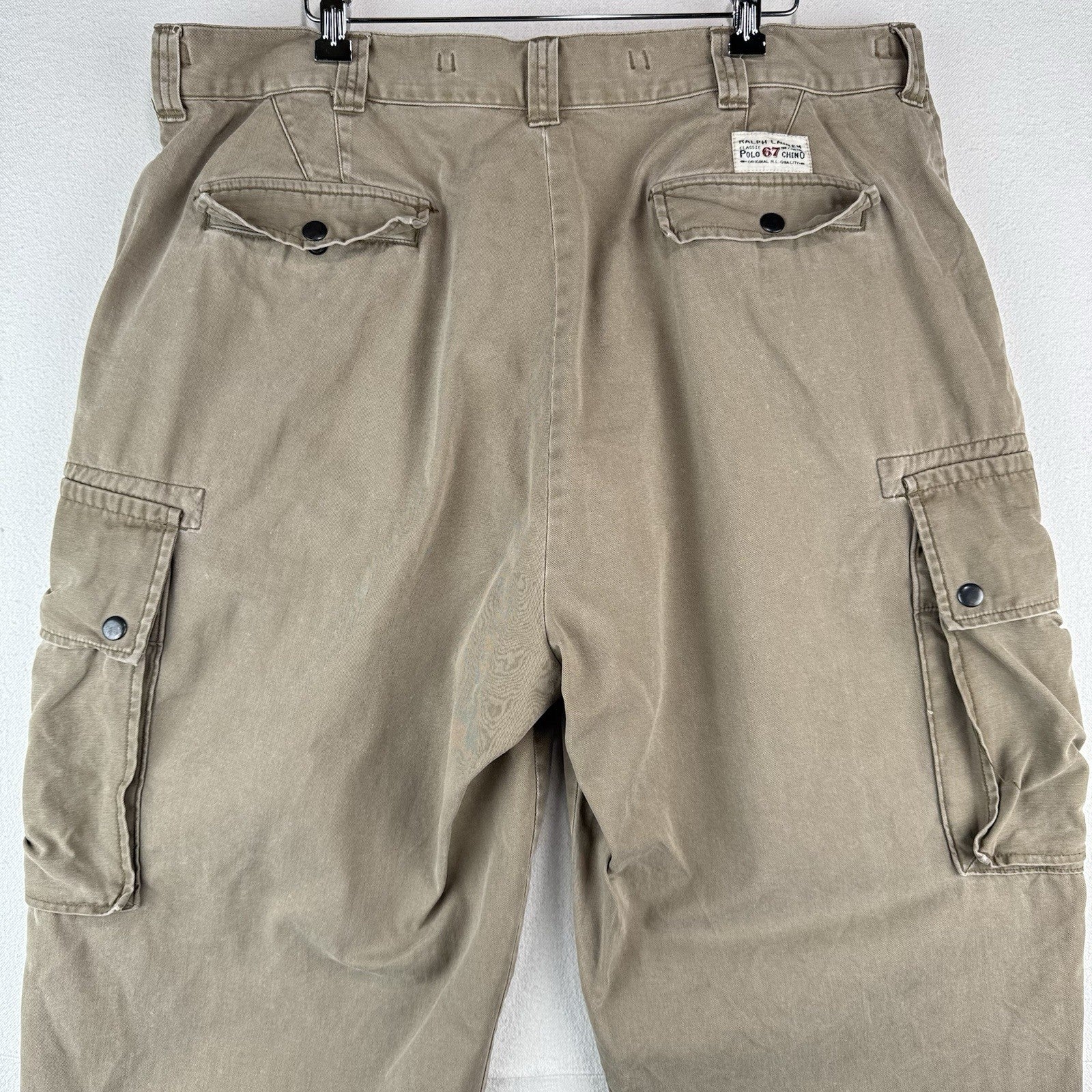 90s Vtg Polo Ralph Lauren Pants Cargo 67 Chino Mens 40x30 Brown Button Fly