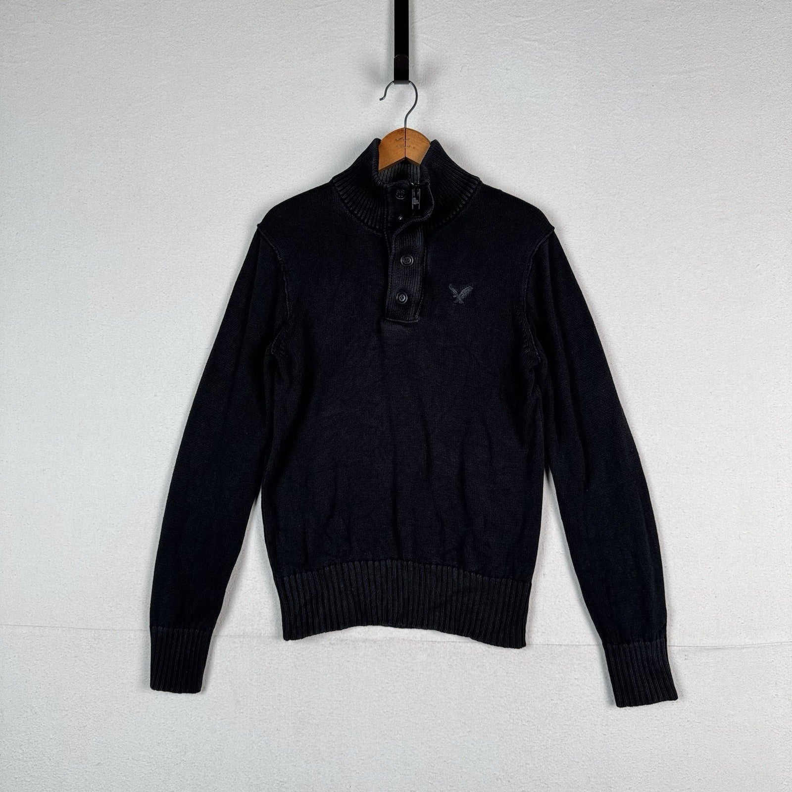 American Eagle Outfitters Men’s 1/4 Zip And Button Sweater Black XS