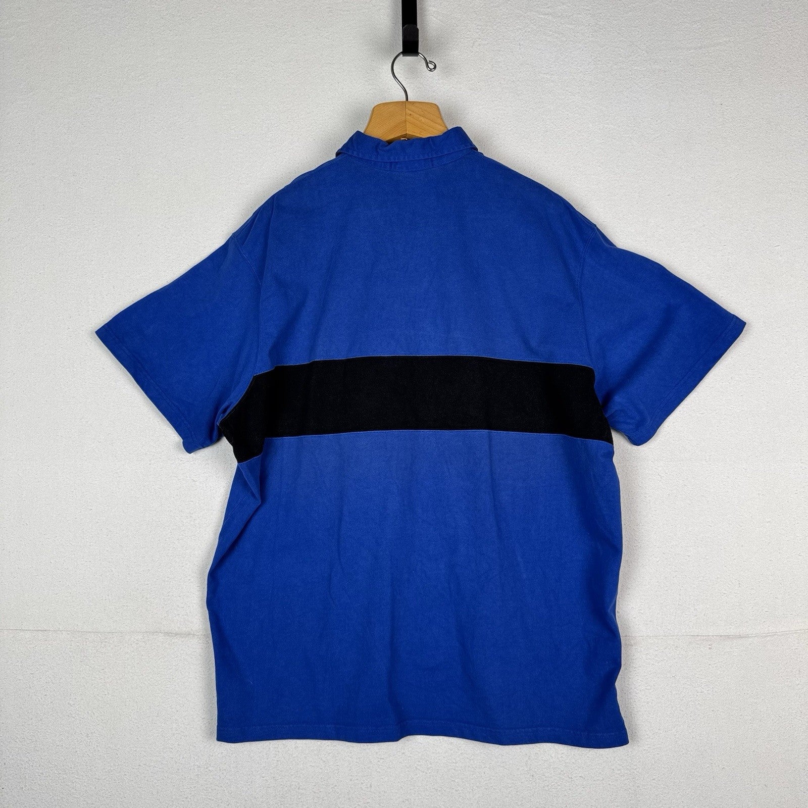 Vintage Polo Ralph Lauren Mens XL Short Sleeve Rugby Thick Soft Blue Stripe