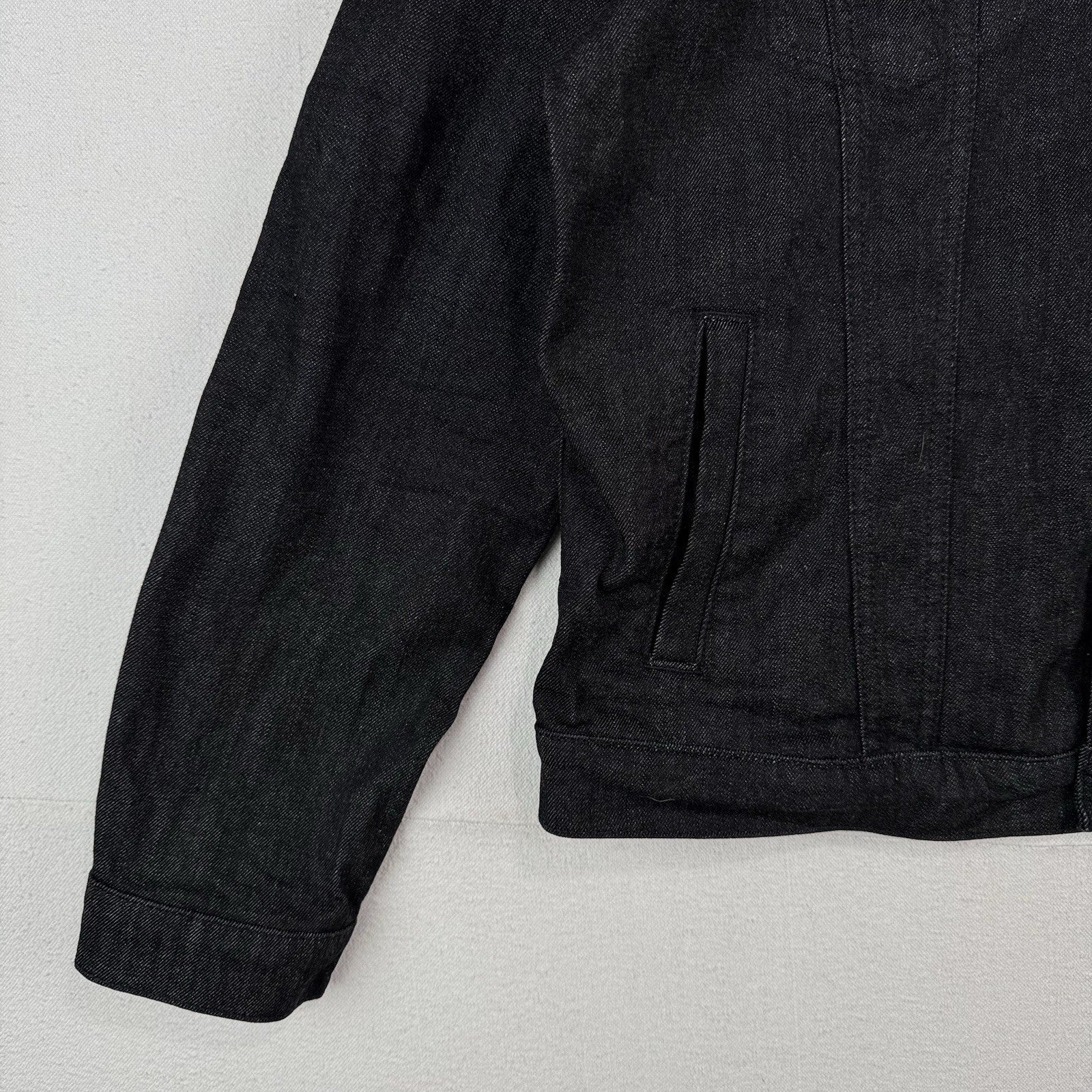 7 For All Mankind Denim Perfect Trucker Jacket Mens Large Black Stretch