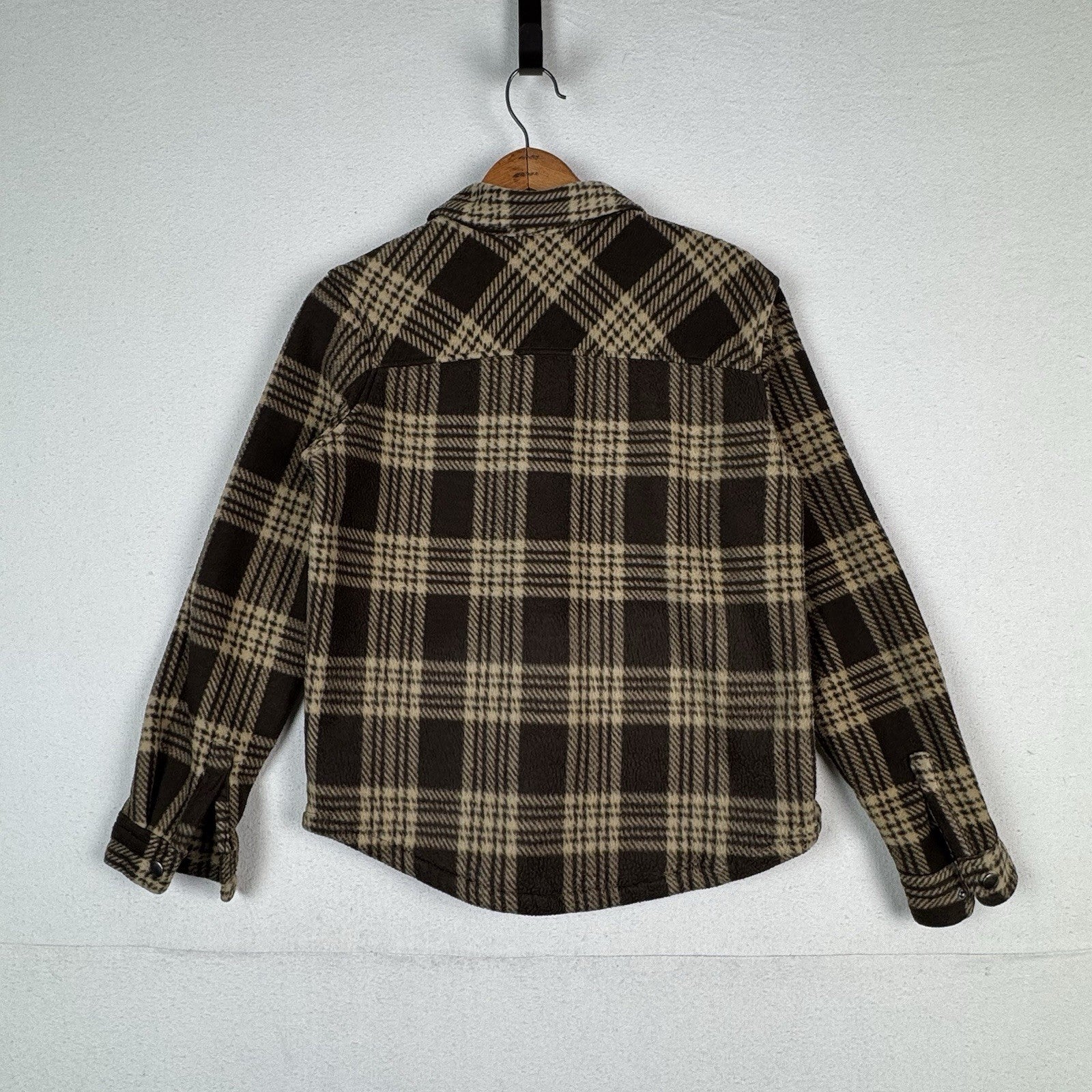 Eddie Bauer Boys Thick Fleece Sherpa Lined Jacket Shirt Brown Plaid Size 14/16