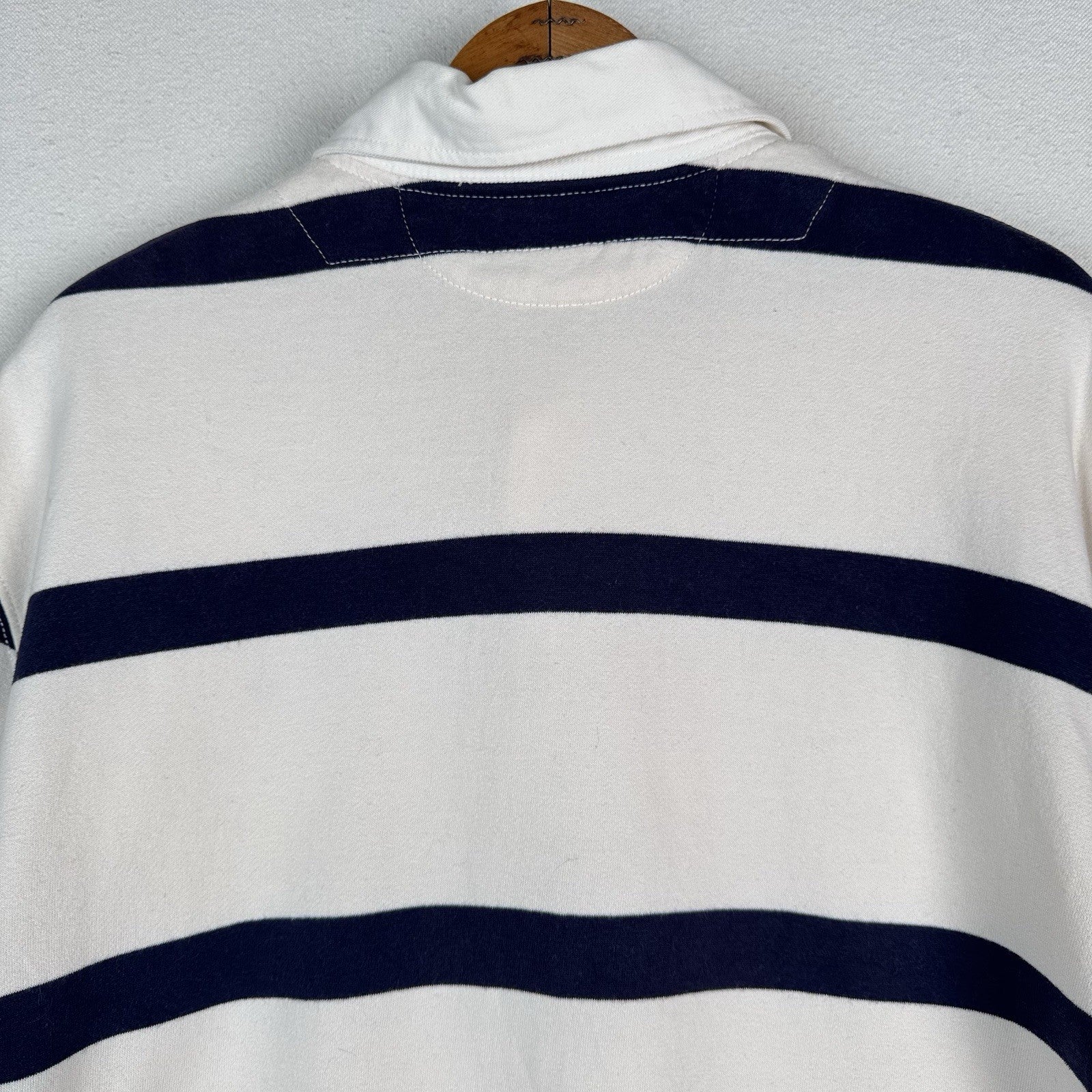 Vtg Polo Ralph Lauren Rugby Polo Shirt Men's XXL Custom Fit White Blue Striped