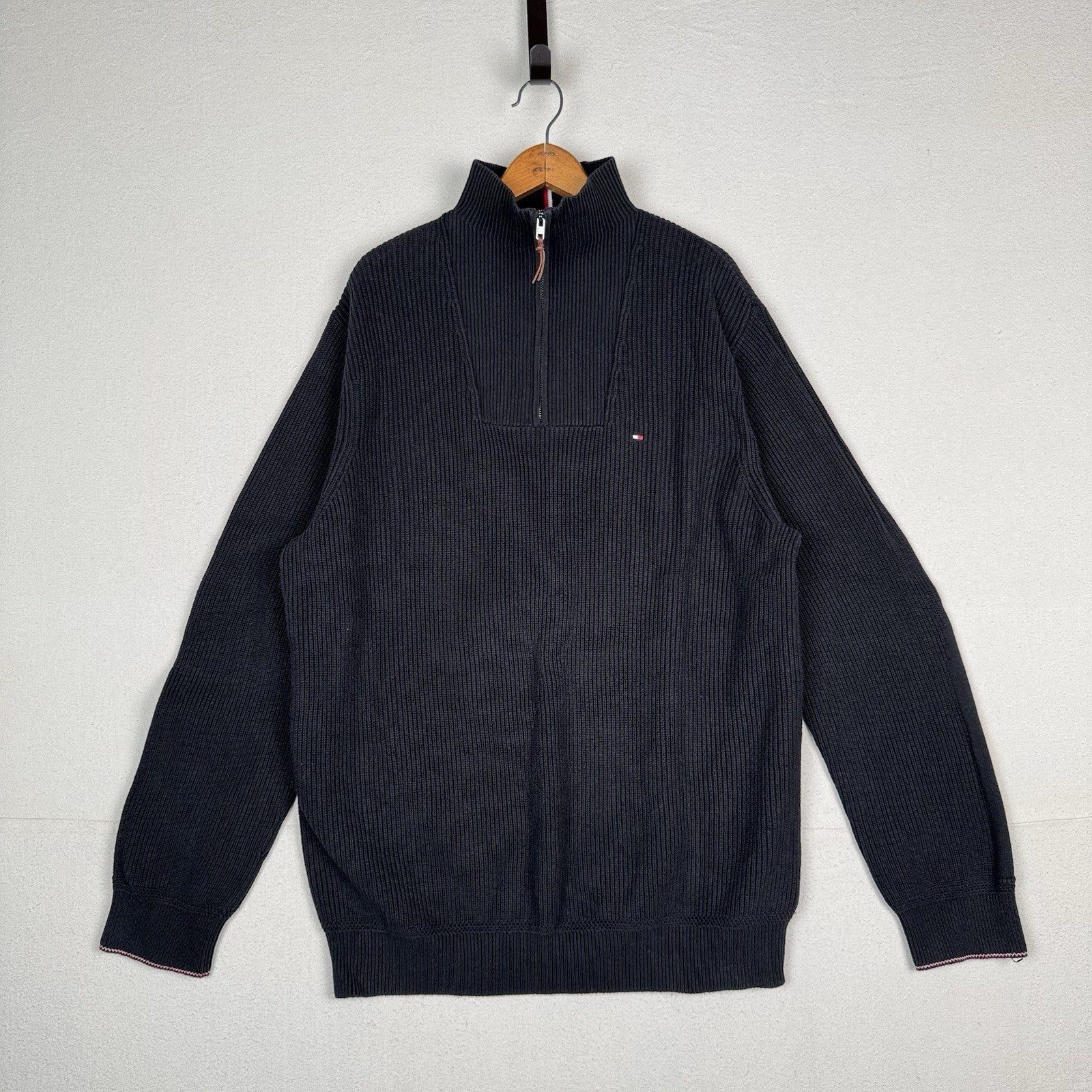 Tommy Hilfiger Quarter Zip XXL Black Pima Cotton/Cashmere Sweater Pullover