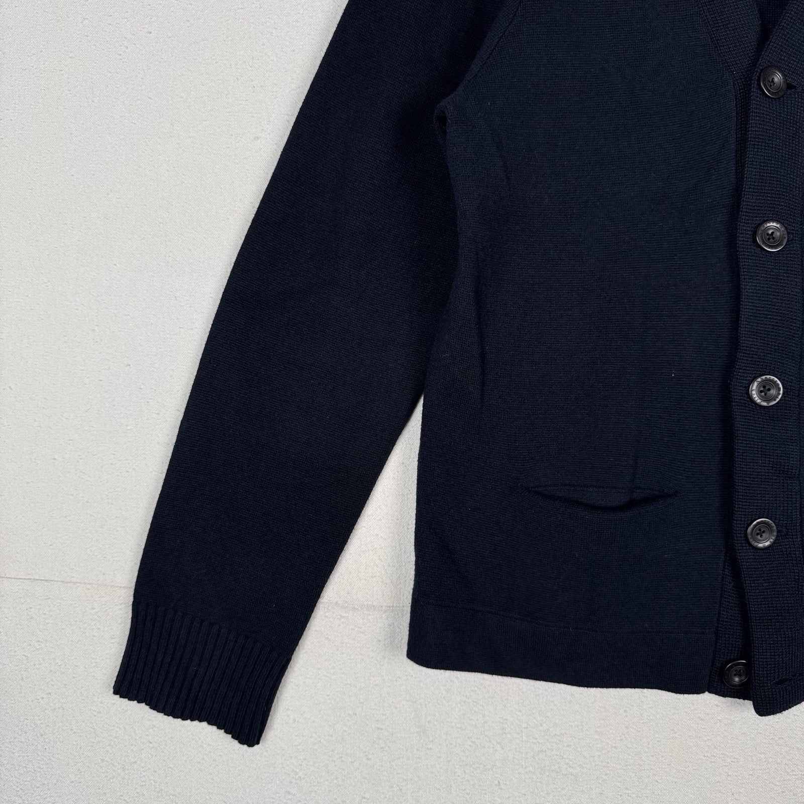 Abercrombie Fitch Men’s XL Wool Knit Navy Blue Cardigan Sweater Moose Logo