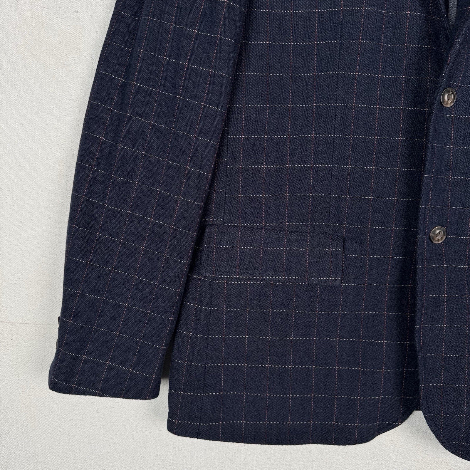 Jachs New York Blazer Mens Large Navy Windowpane Stretch Sport Coat 2-Button