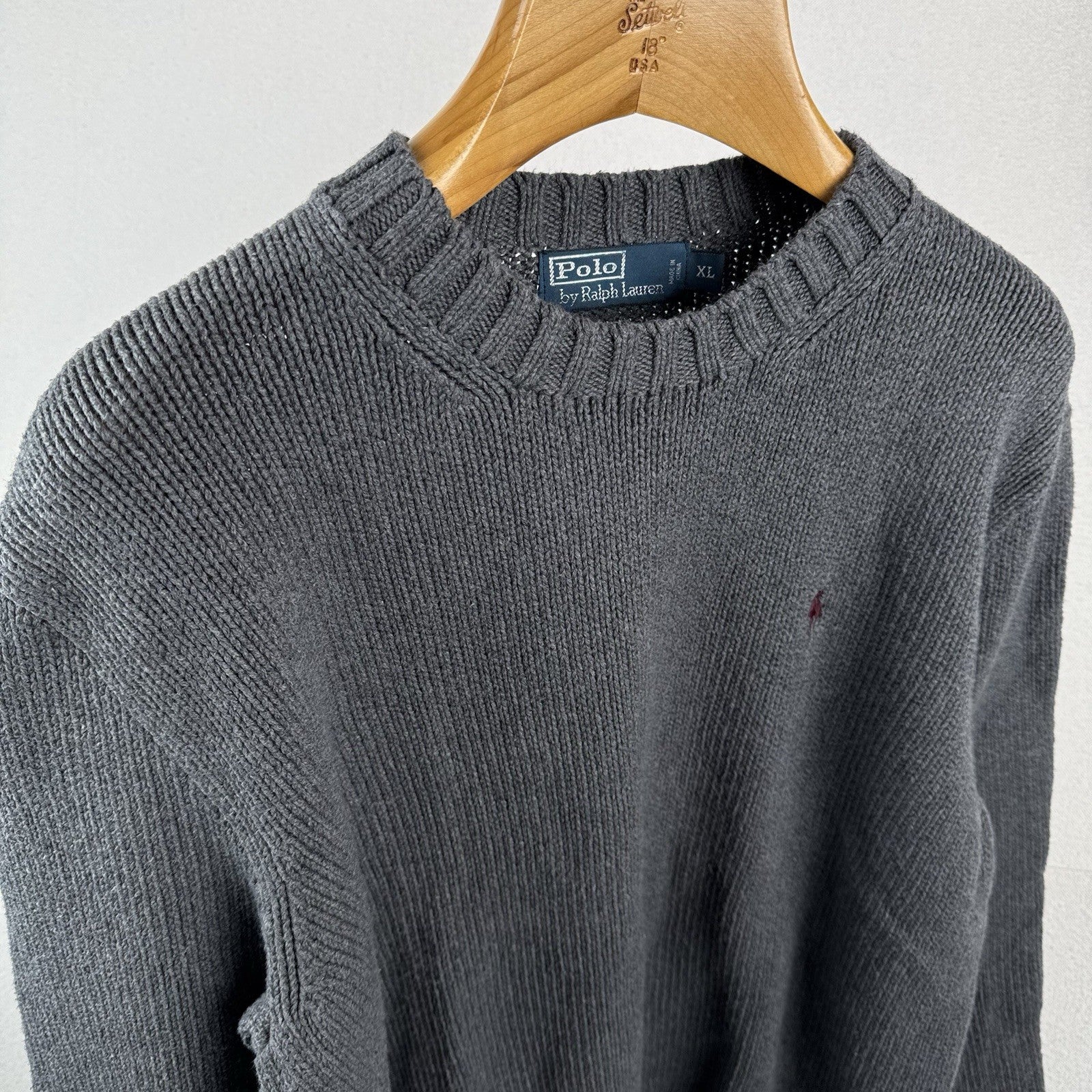 90’s Vtg Polo Ralph Lauren Sweater Men’s XL Gray Cotton Crewneck Heavyweight