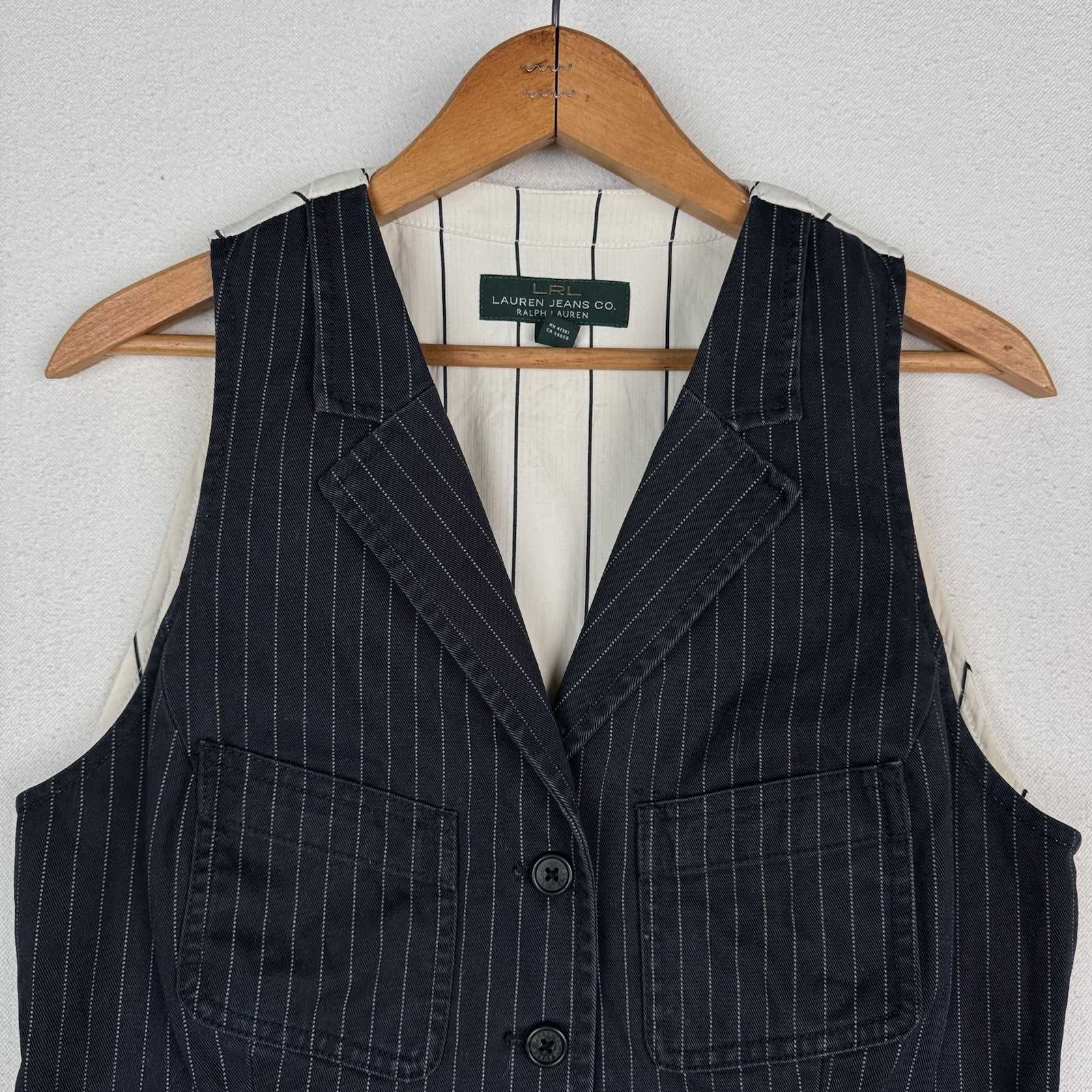 Ralph Lauren Pinstripe Vest Women's Gray & White Waistcoat Classic Medium M