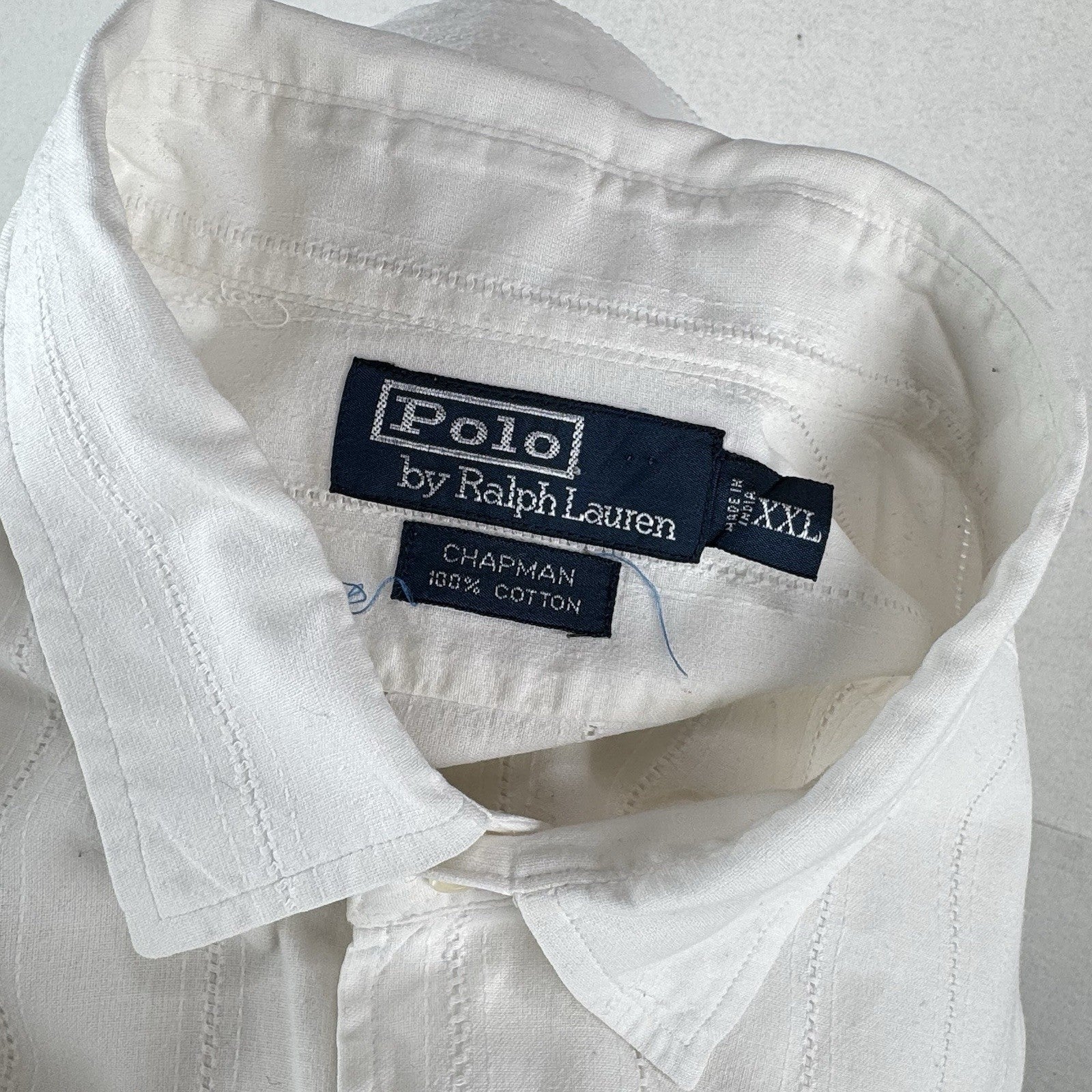 Vtg Polo Ralph Lauren Mens 2XL Chapman White Dobby Button Up Shirt 100% Cotton