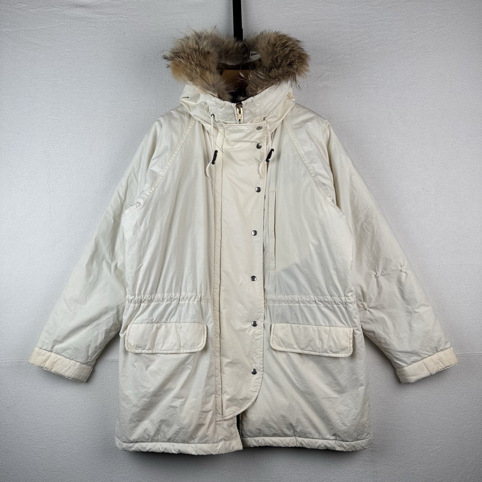 90’s Vtg Polo Ralph Lauren White Down Parka Mens M Coyote Fur Hood Coat *Read