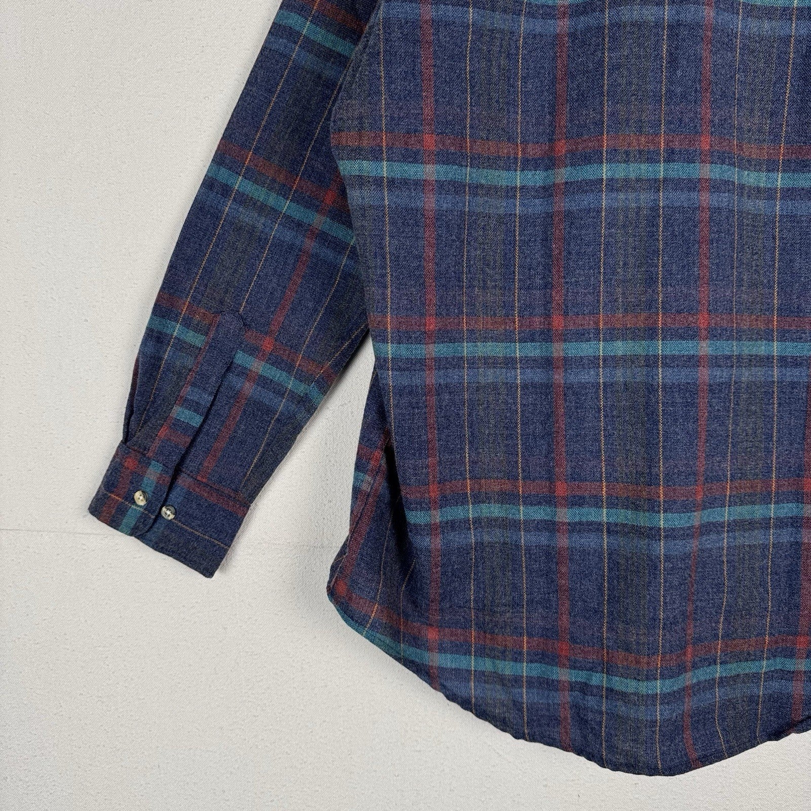 Vtg Sears Roebuck Wool Flannel Shirt Men’s Medium Blue Plaid Single Needle Korea