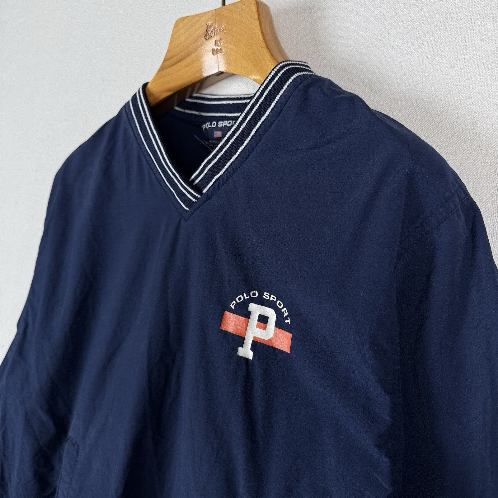 Vtg 90’s Polo Sport Ralph Lauren Blue Flag Spellout Windbreaker Pullover Large