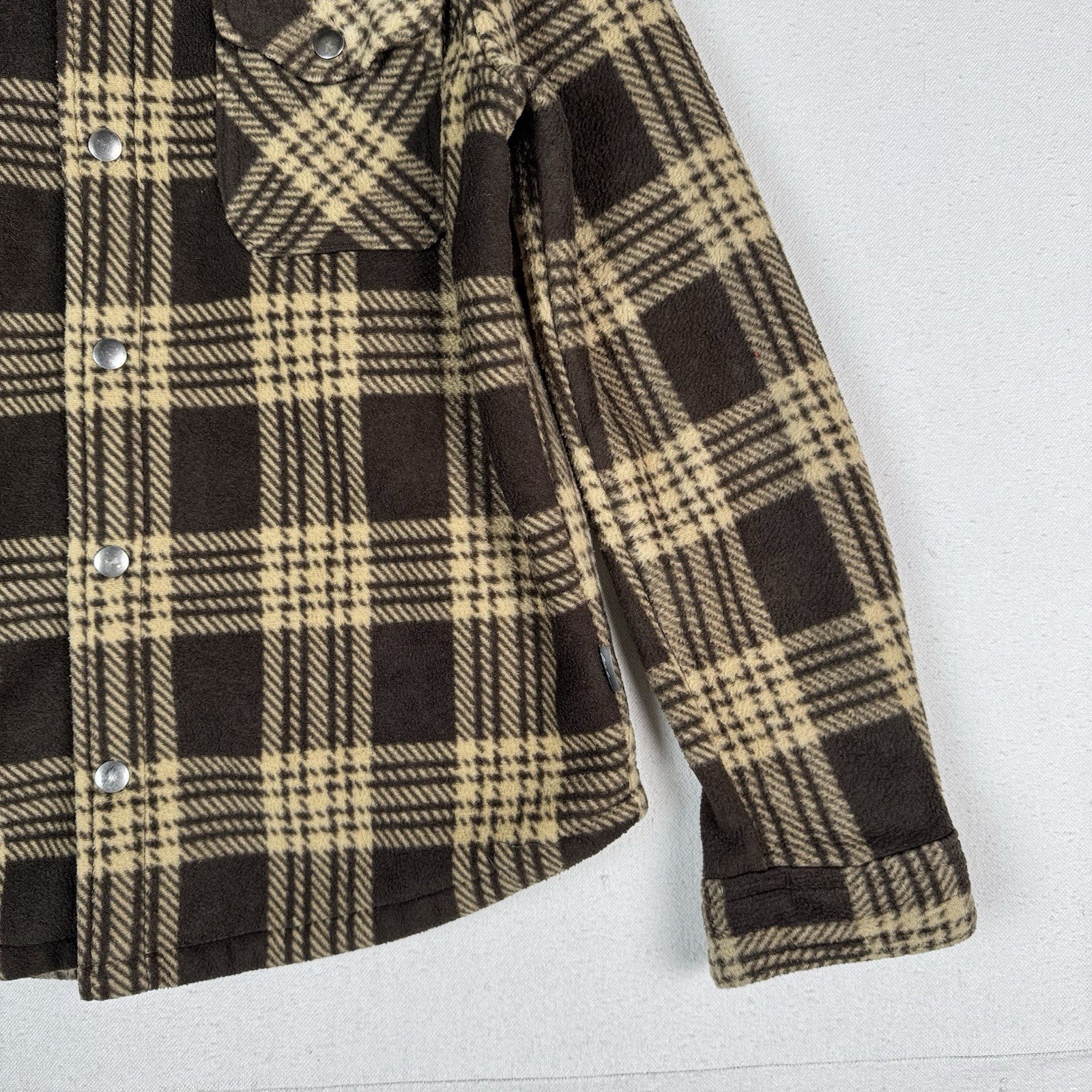 Eddie Bauer Boys Thick Fleece Sherpa Lined Jacket Shirt Brown Plaid Size 14/16