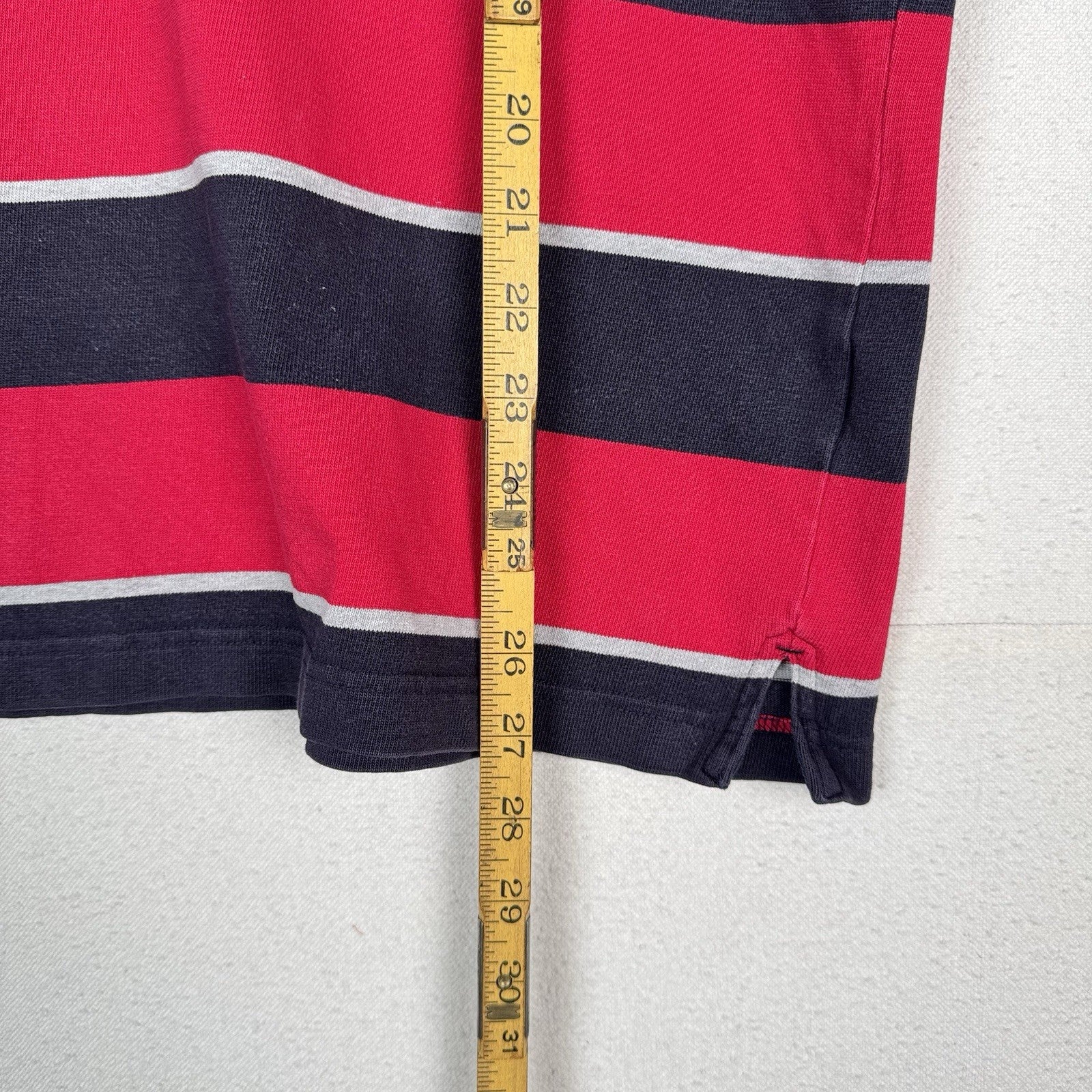 Vintage Lands End Rugby Shirt Mens Large 42-44 Red Blue Gray Striped Polo