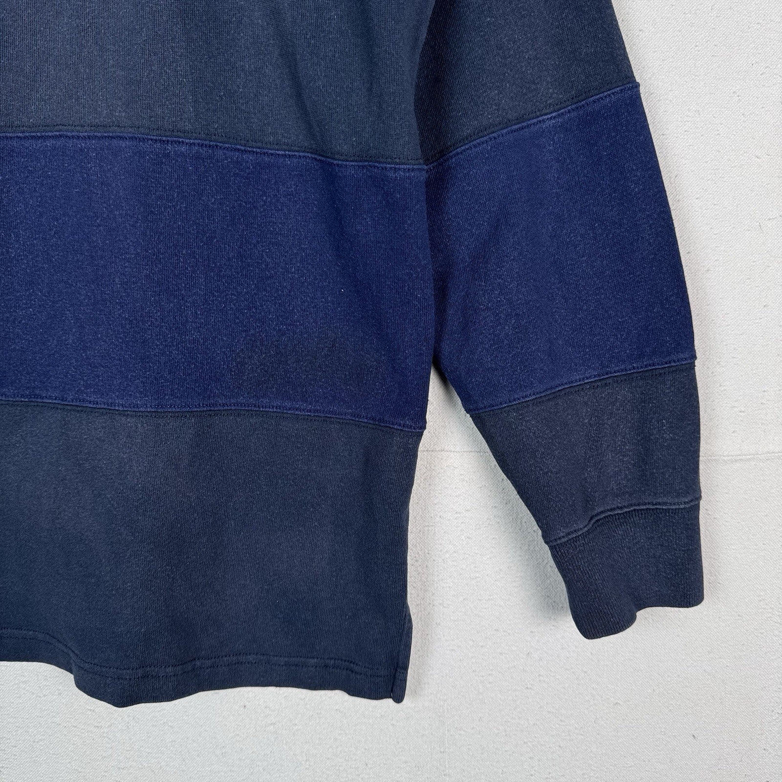 Eddie Bauer Mens Large Blue Striped Collared Rugby Polo Long Sleeve *Read