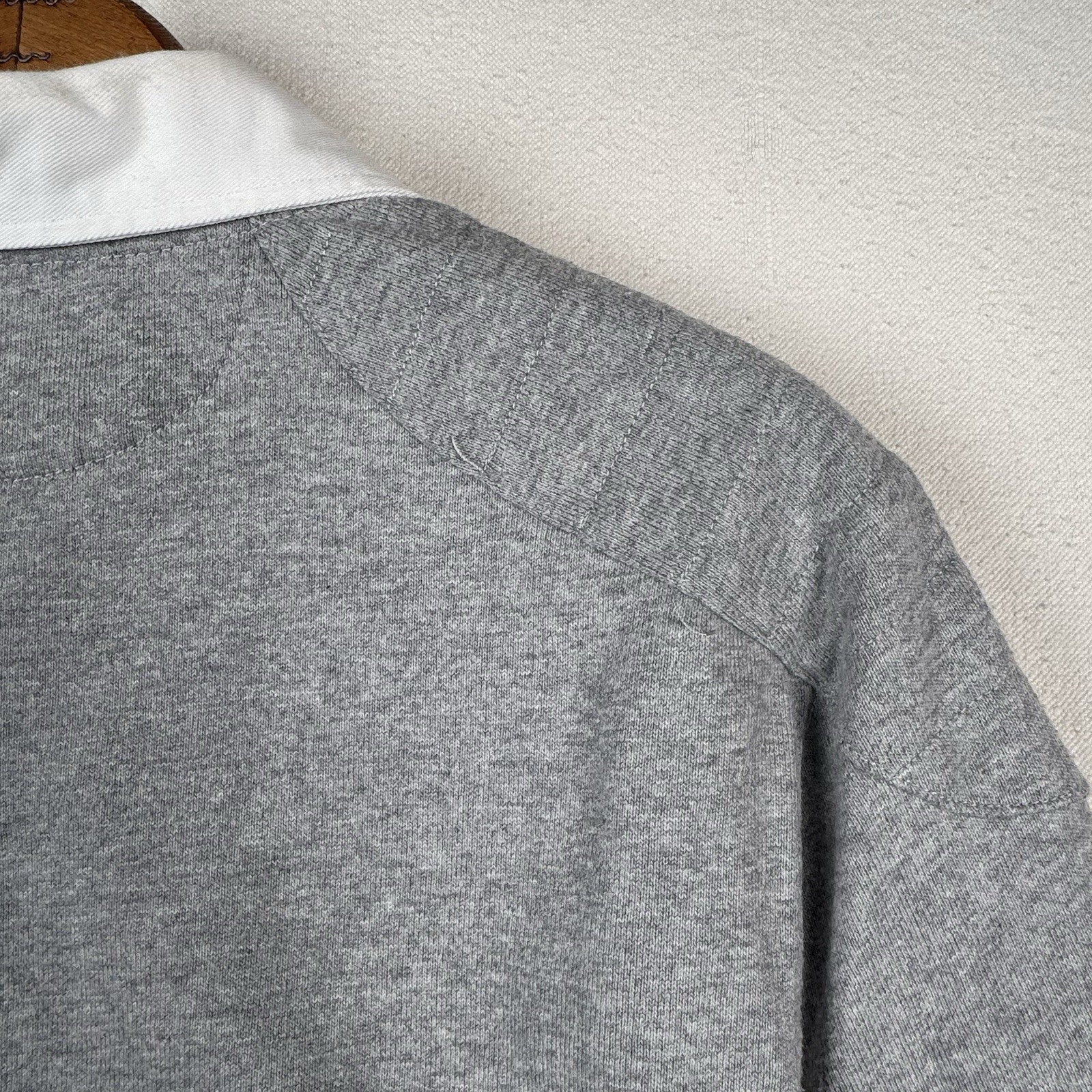 Polo Ralph Lauren Rugby Shirt Men’s Medium Gray LS Elbow Patch Cropped 17”