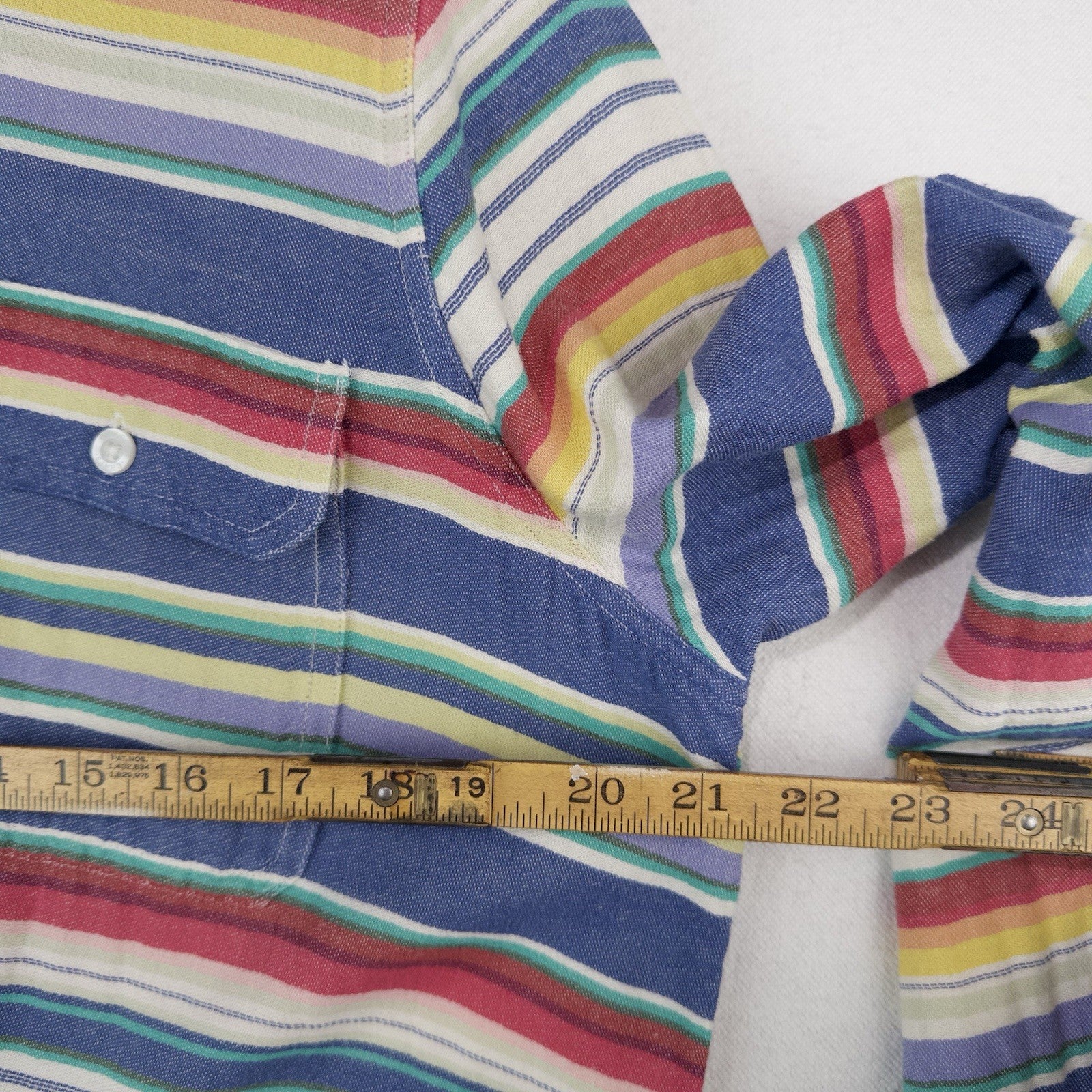 90’s Vtg CHAPS Ralph Lauren Blanket Stripe Print Button Up Shirt Men’s Large