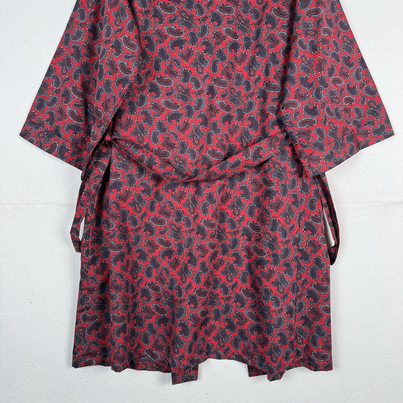 Vintage 80s St Michael Red Paisley Dressing Gown Robe Smoking Jacket Mens Medium