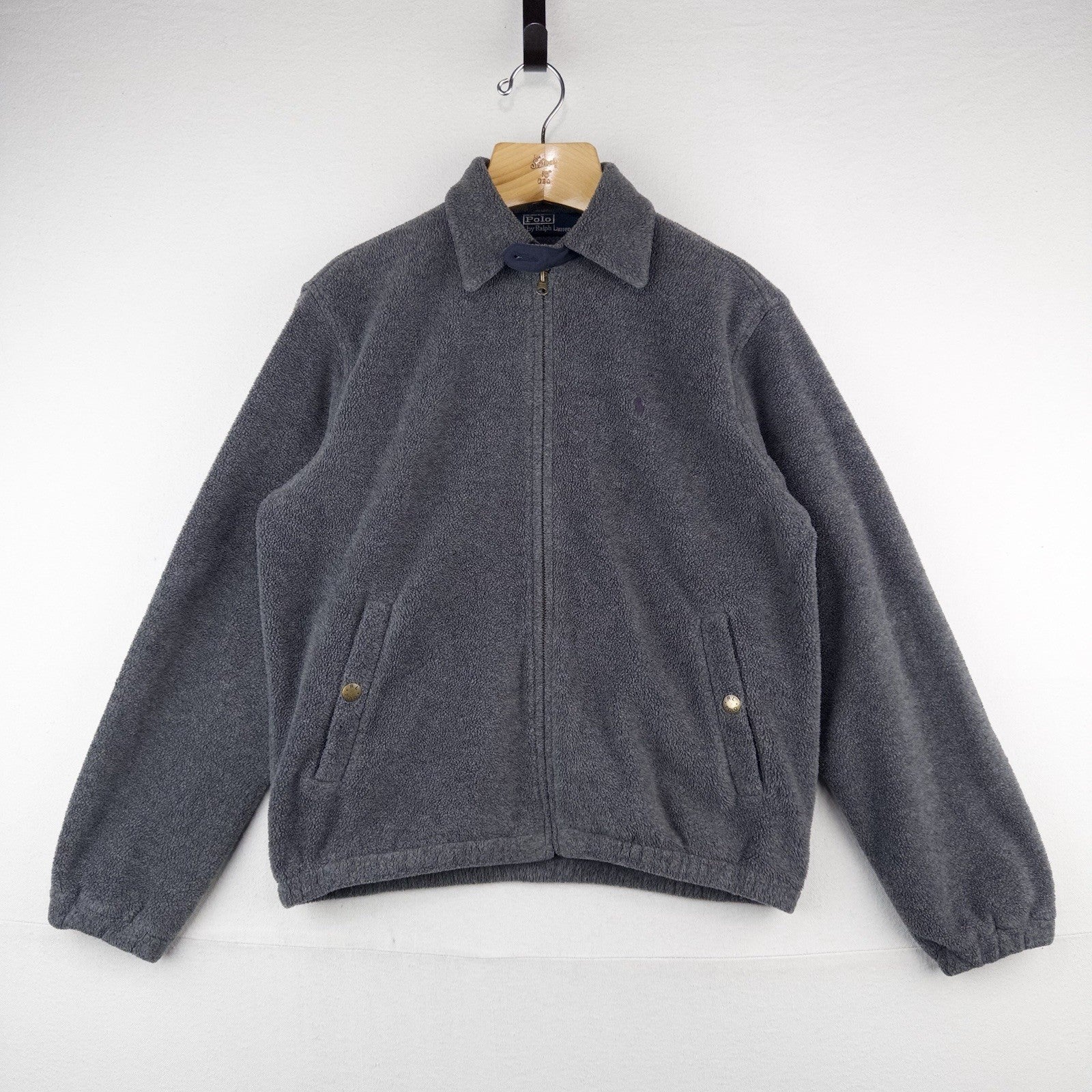 90’s Vtg Polo Ralph Lauren Men’s S Fleece Chin Strap Harrington Jacket Gray