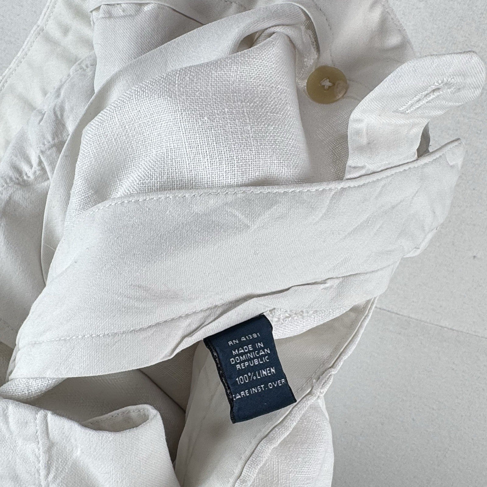 90’s Vtg Polo Ralph Lauren Mens 40x34 (38x32) Bone White Linen Pants Flat Front