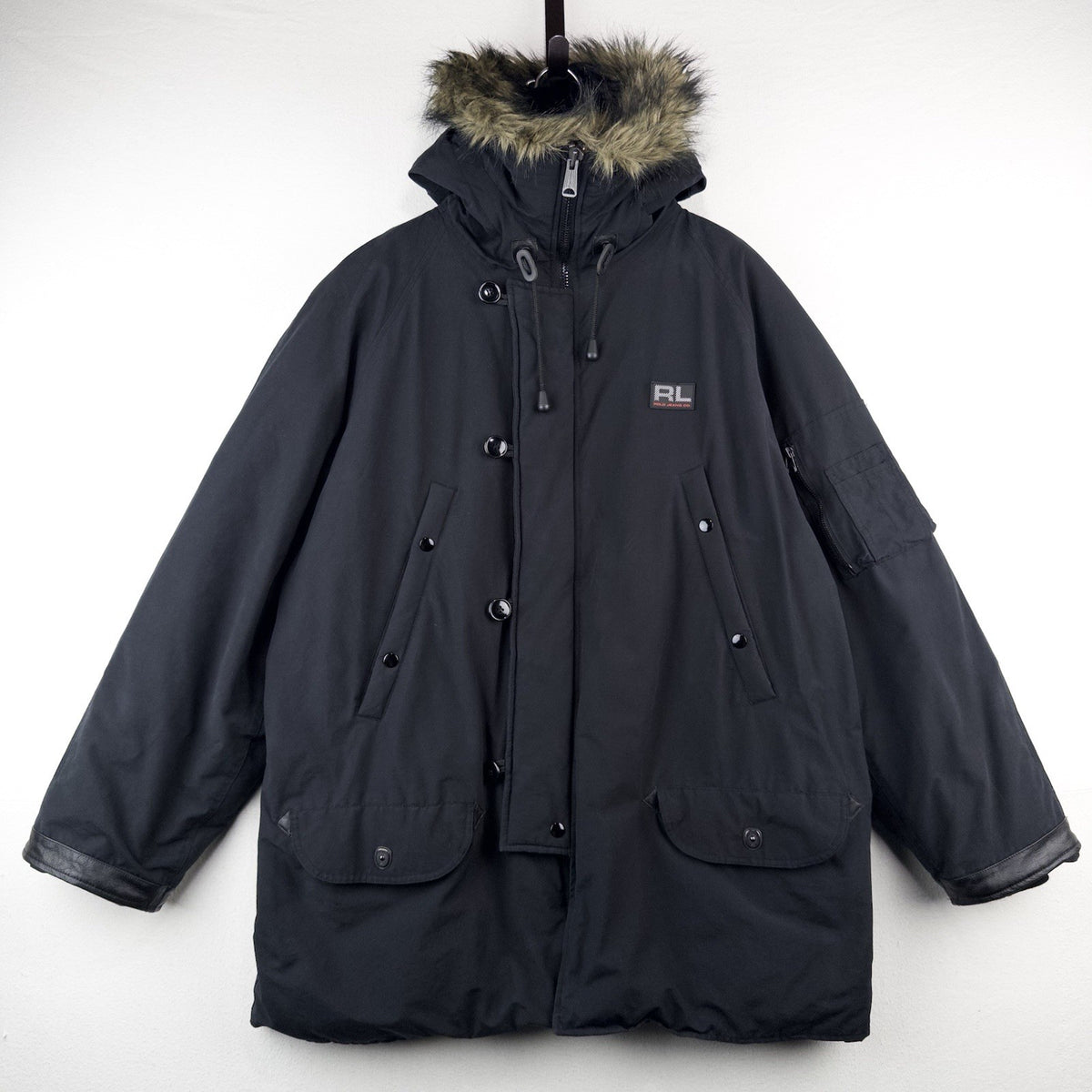 90’s Vtg Ralph Lauren Polo Jeans Co Goose Down Parka Black Hooded Men’s Large