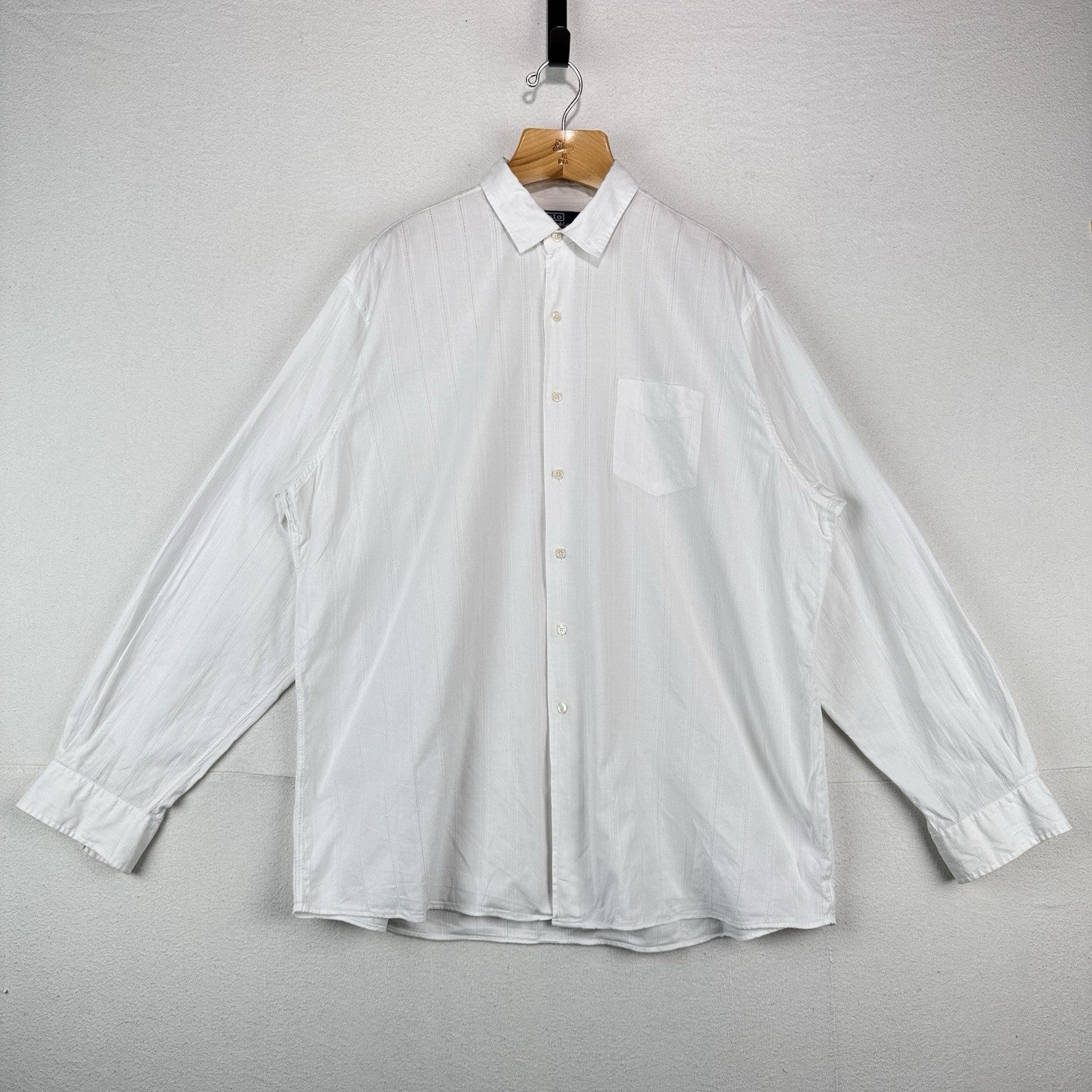 Vtg Polo Ralph Lauren Mens 2XL Chapman White Dobby Button Up Shirt 100% Cotton