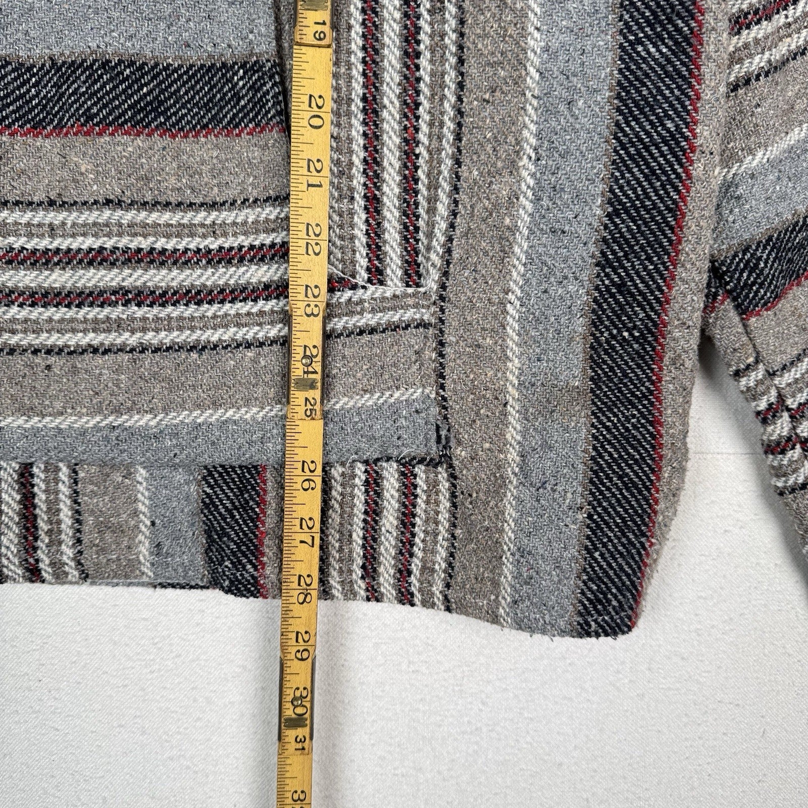 Vintage Baja Mexican Woven Blanket Hoodie Pullover Jacket Blue Gray Red XL Boho