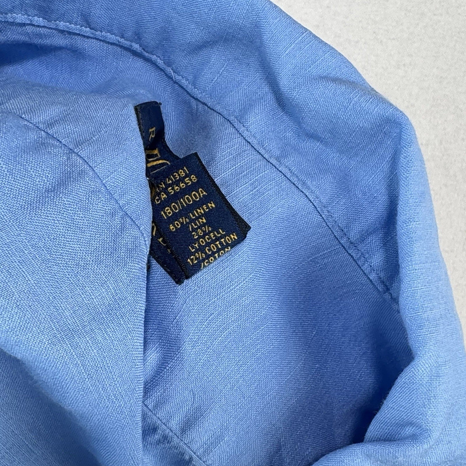 Polo Ralph Lauren Men's L Classic Fit Camp Linen Blend Loop Collar Shirt Blue