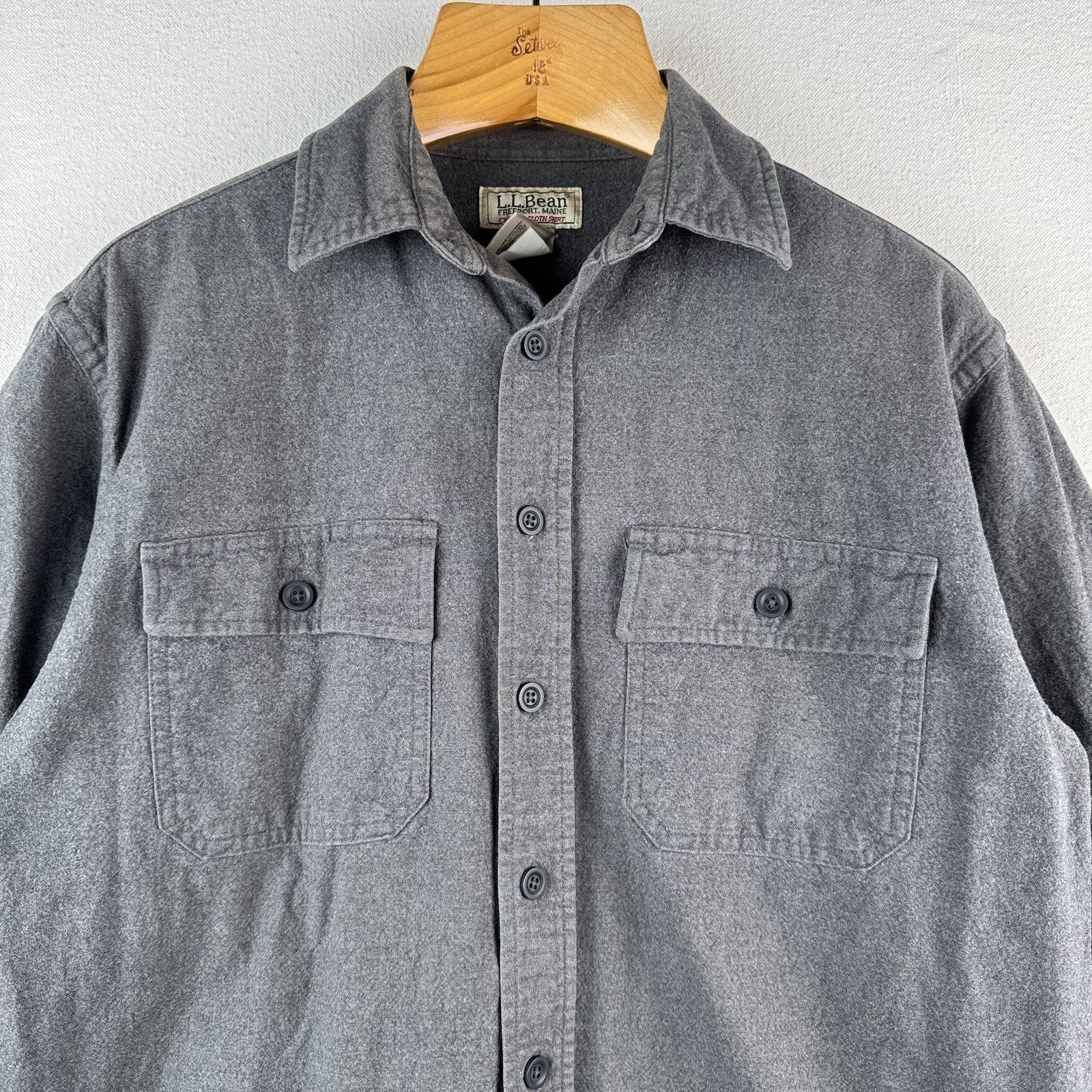 Vintage LL Bean Mens Medium Tall Chamois Flannel Shirt Gray 100% Cotton