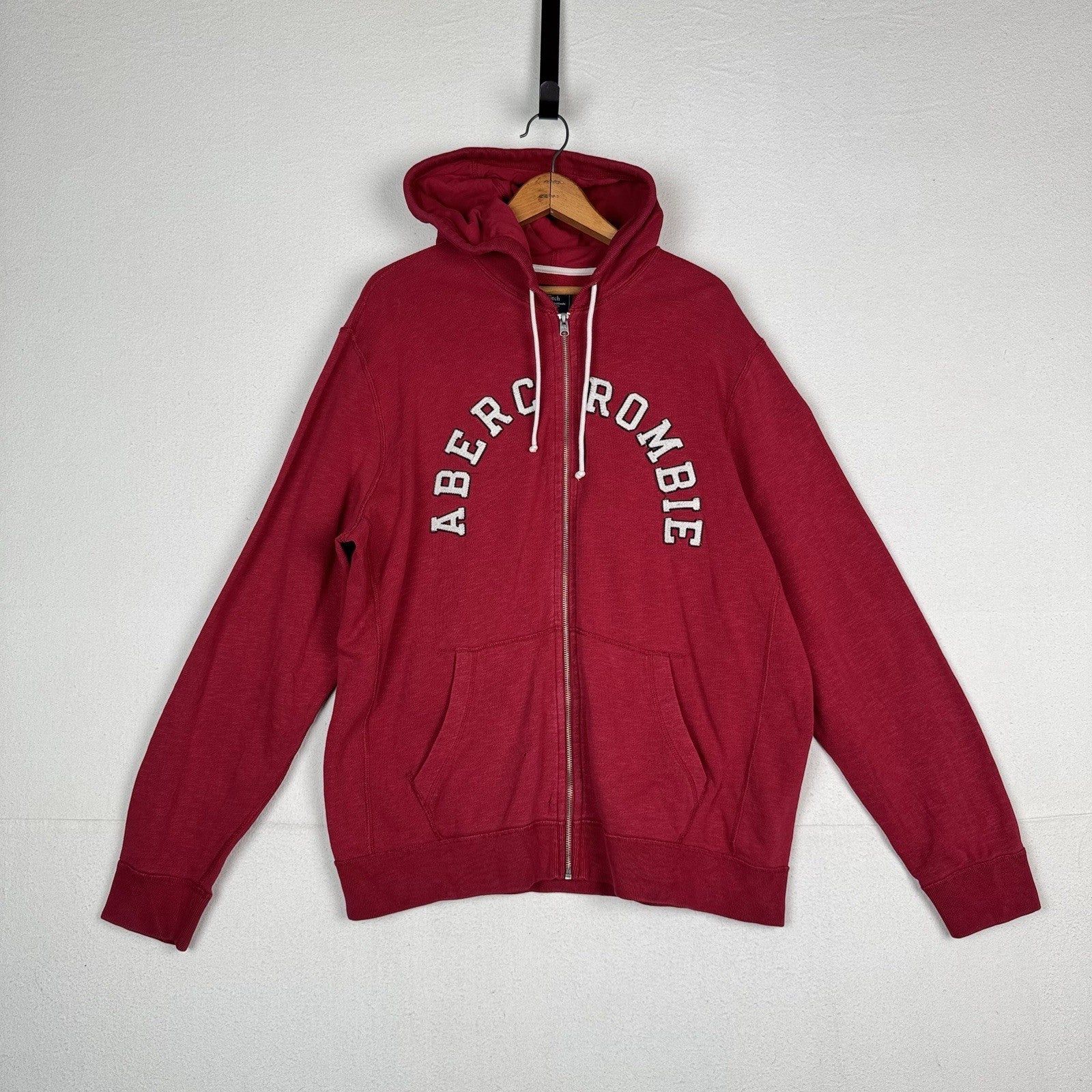 Abercrombie & Fitch A&F Spellout Hoodie Men’s XL Red Jacket Full Zip *Read