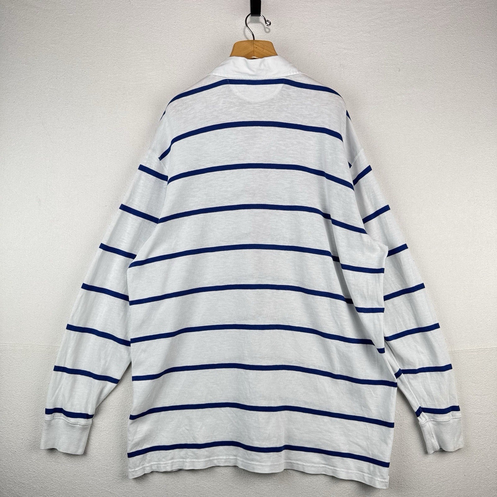 90’s Vtg Polo Ralph Lauren Rugby Shirt Mens 3XLT White Blue Stripe Lightweight