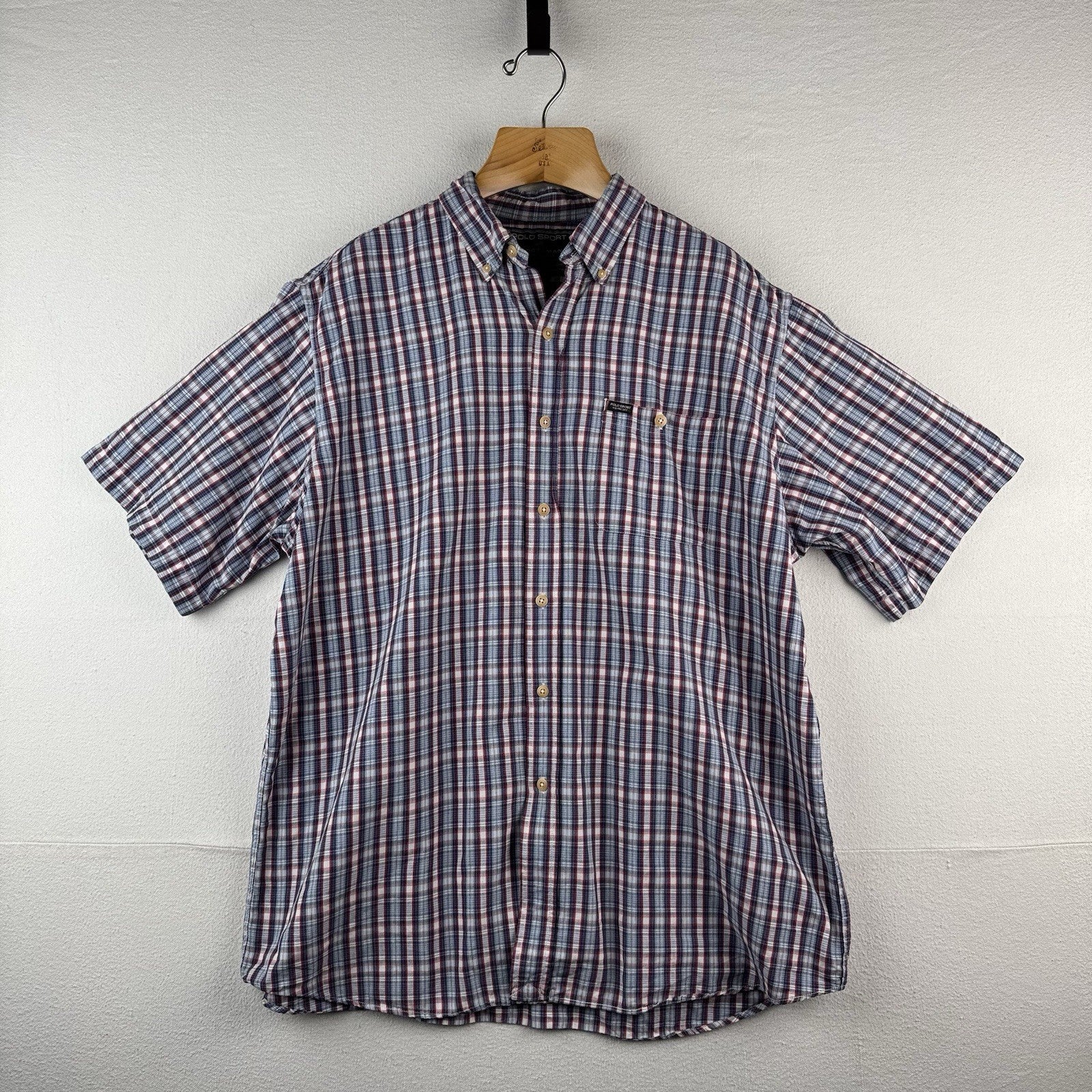 Vintage Polo Sport Ralph Lauren Men’s XL Red Blue Plaid Cotton Camp Shirt