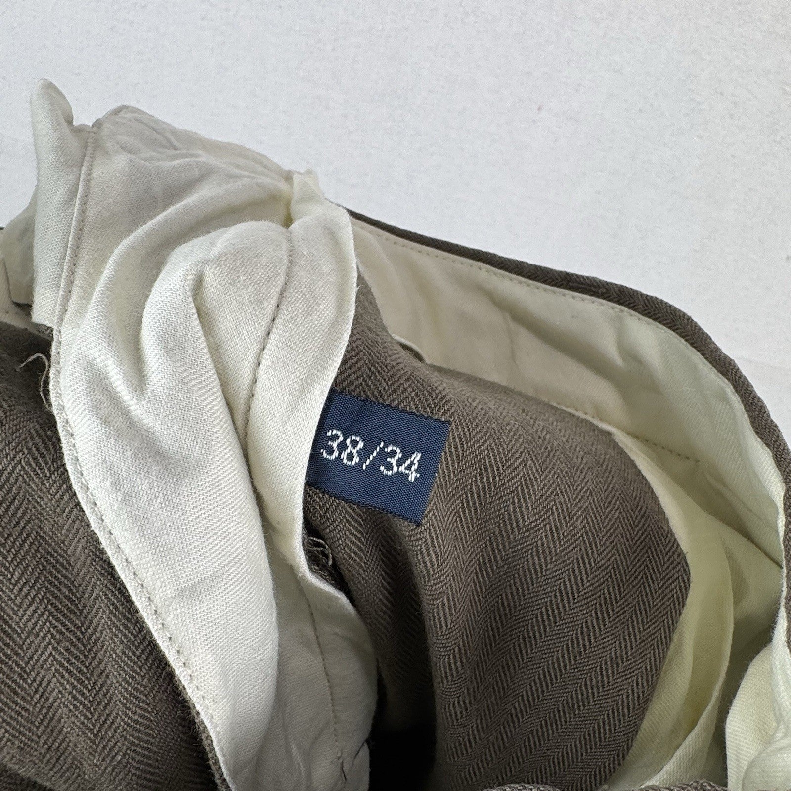 Vtg Polo Ralph Lauren Fits 36x32 Tan Herringbone Pleated Cuffed Dress Pants