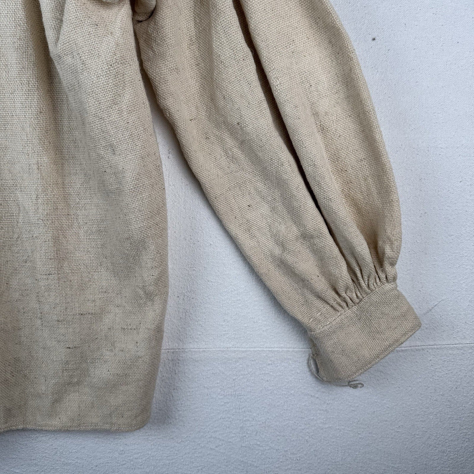 Handmade Linen V-neck Balloon Sleeve Tunic Beige Vintage Poet Shirt 42” Chest