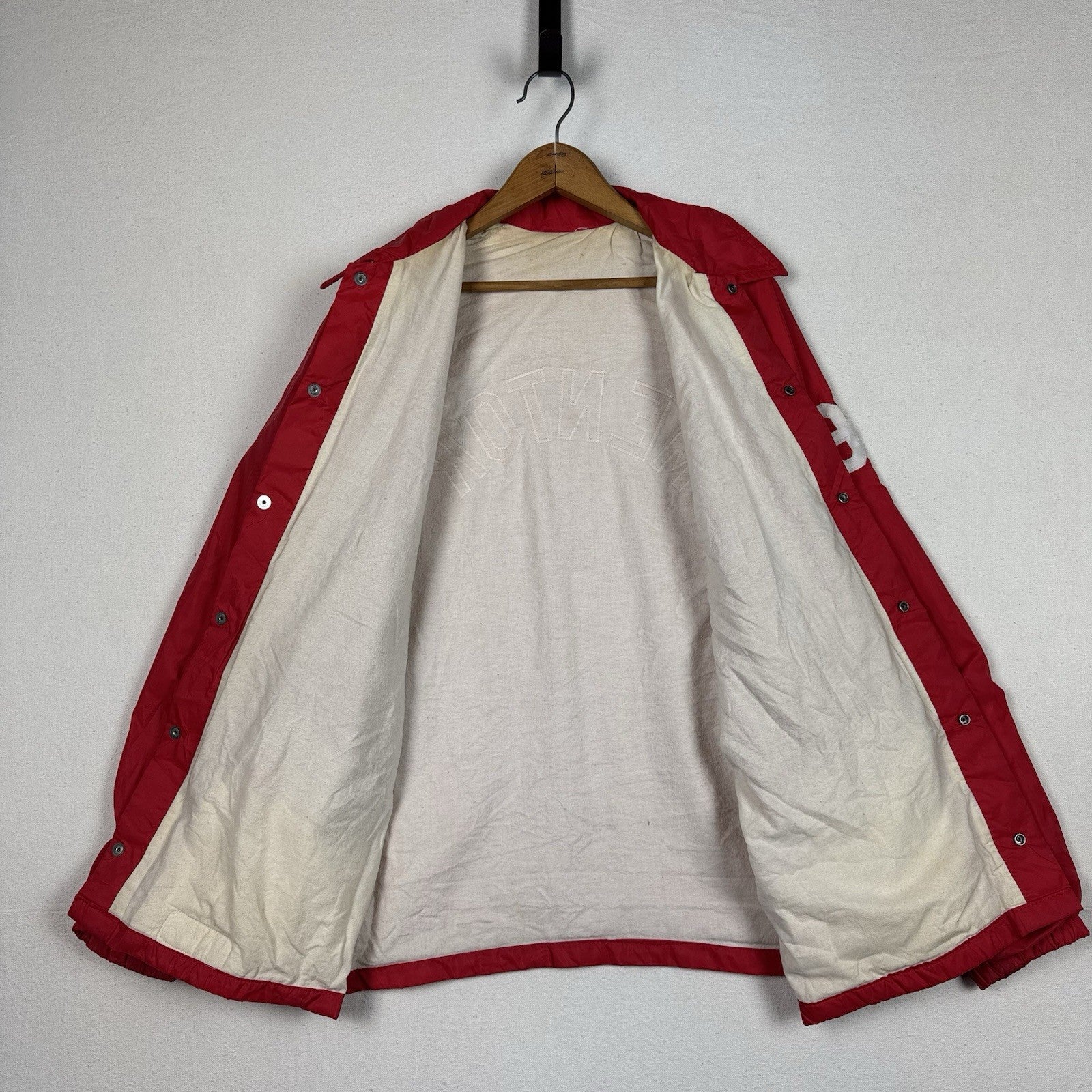 Vintage Mentor High School Snap Button Up Coach Jacket Nylon Red White Large