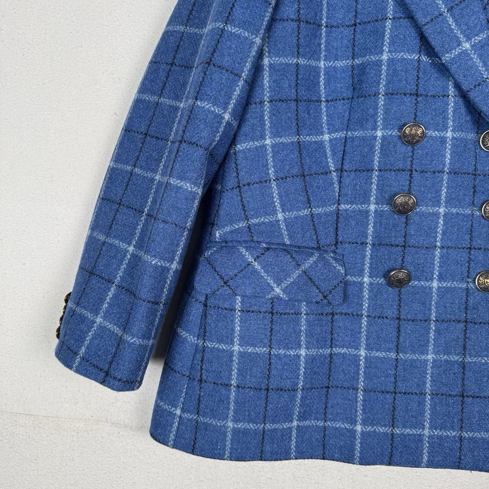 Tinta & Bariloche Andes Women’s L (42) Double Breasted Wool Blue Plaid Blazer