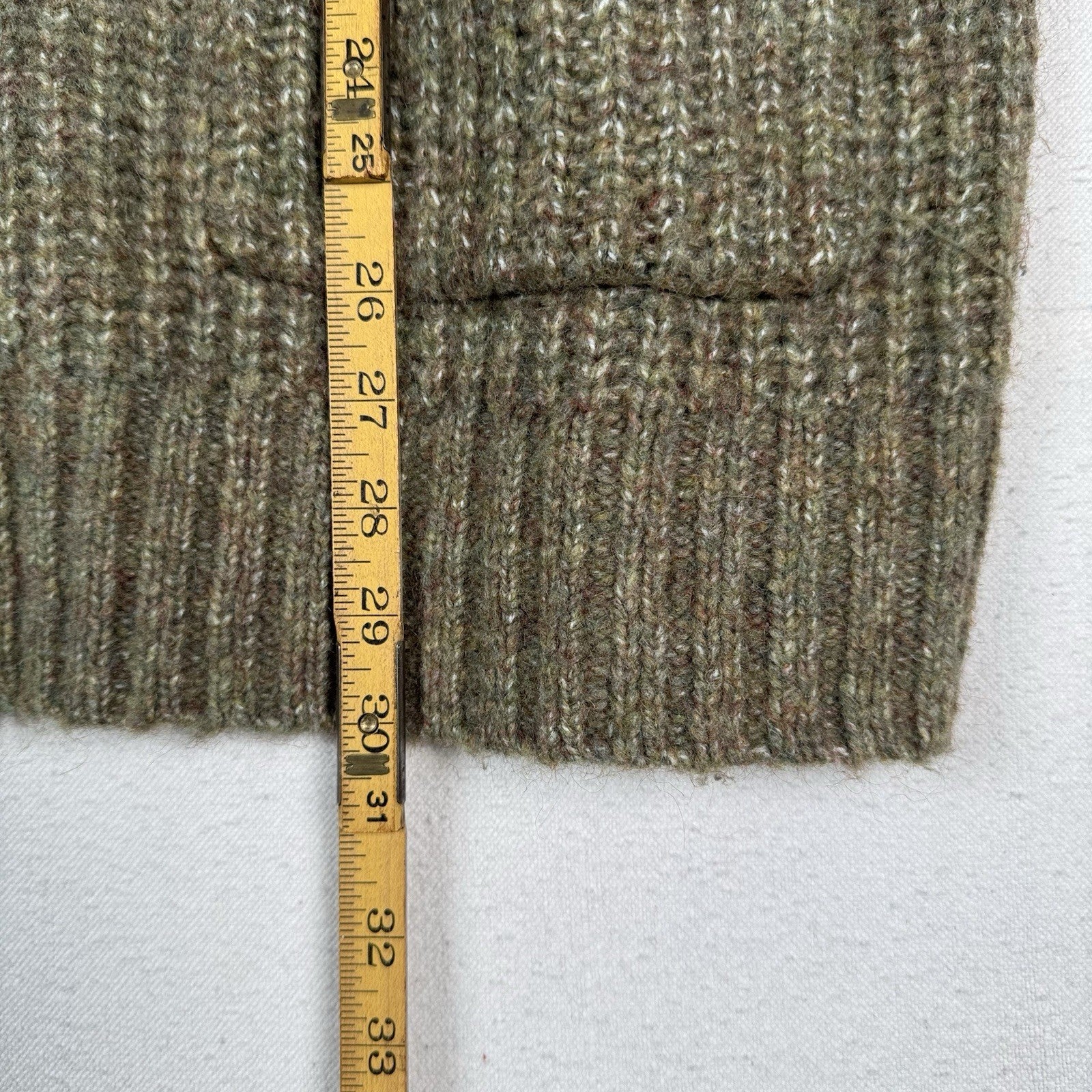 Uniqlo Low Gauge V-Neck Long-Sleeve Cardigan Green Brown Pockets Buttons Large