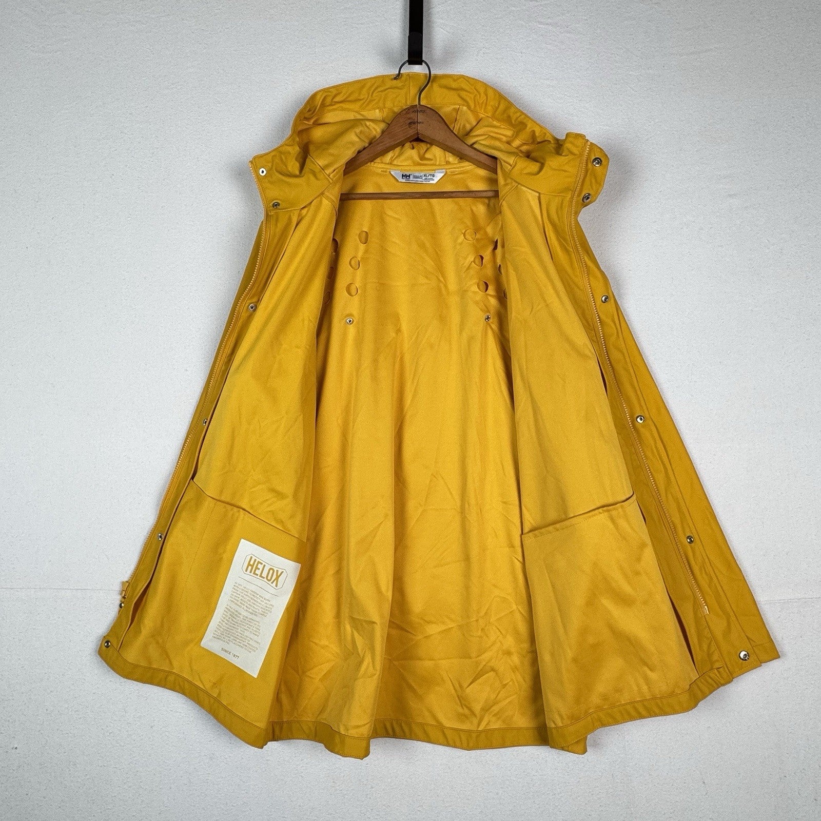 Helly Hansen Jacket Mens Extra Large XL Yellow Coat Rain Hooded Parka PVC