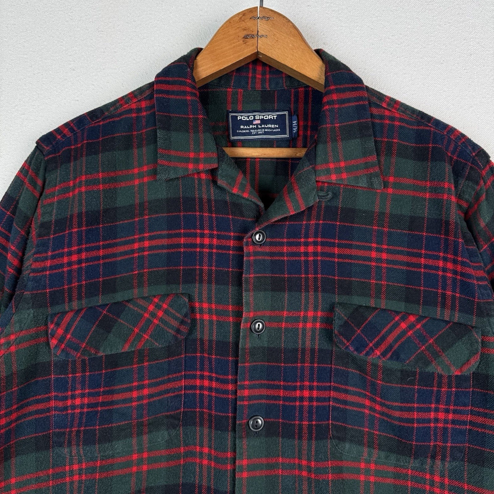 Vtg Ralph Lauren Polo Sport Tartan Plaid Flannel Ski Camp Work Shirt Mens Size M