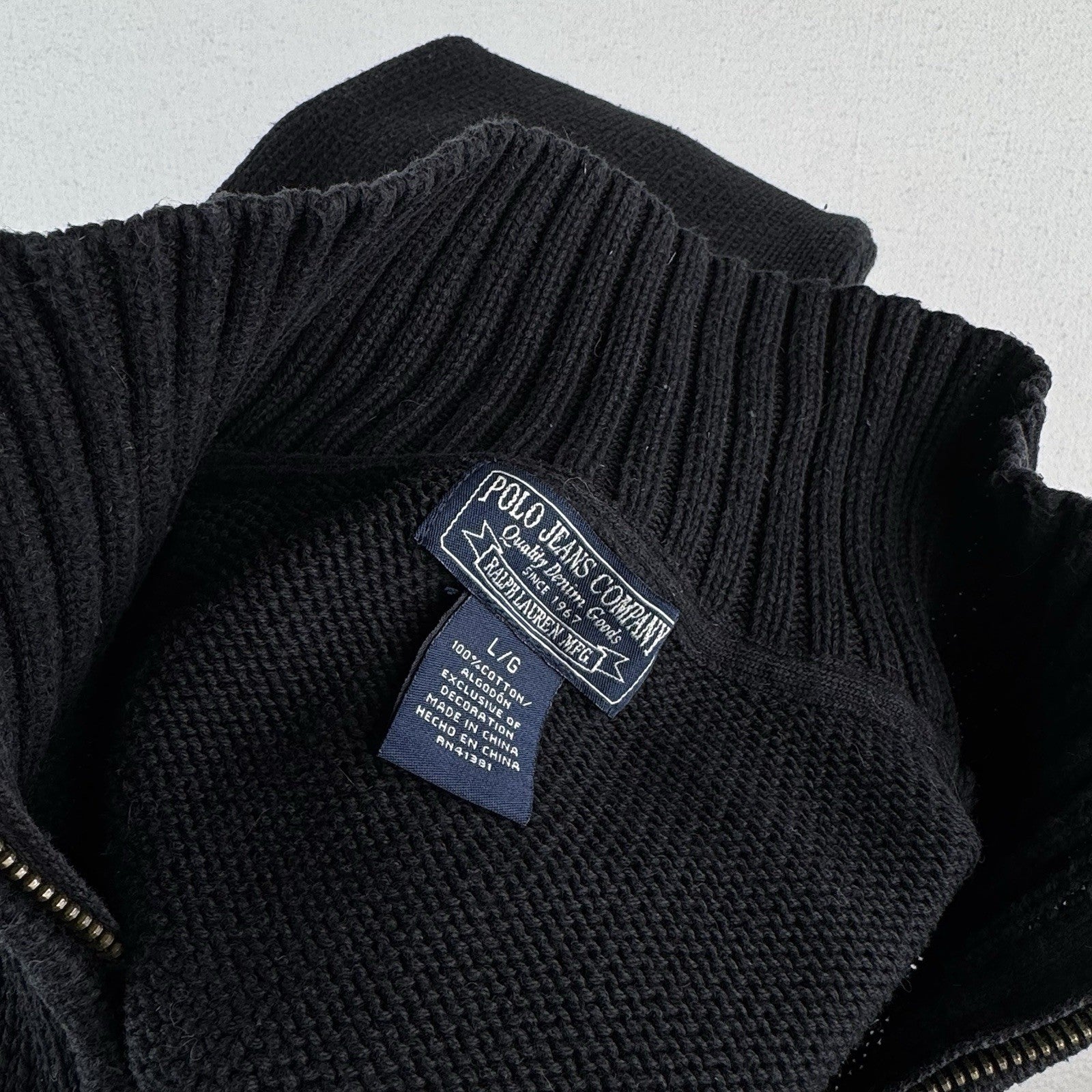 Vtg Polo Jeans Company Ralph Lauren 1/4 Zip Mens L  Crest Patch Black *Read
