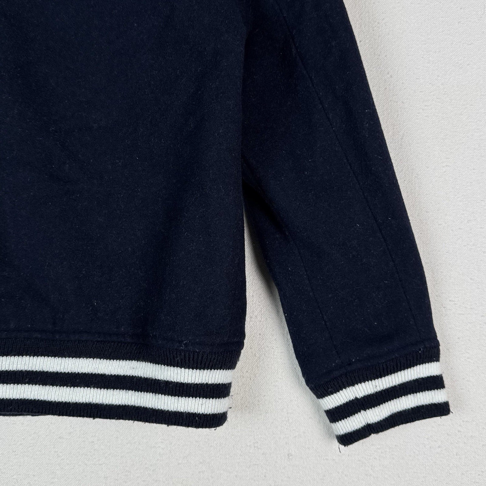 Gap Kids Wool Blend Varsity Baseball Jacket Navy Blue Removable Hood Size L 10