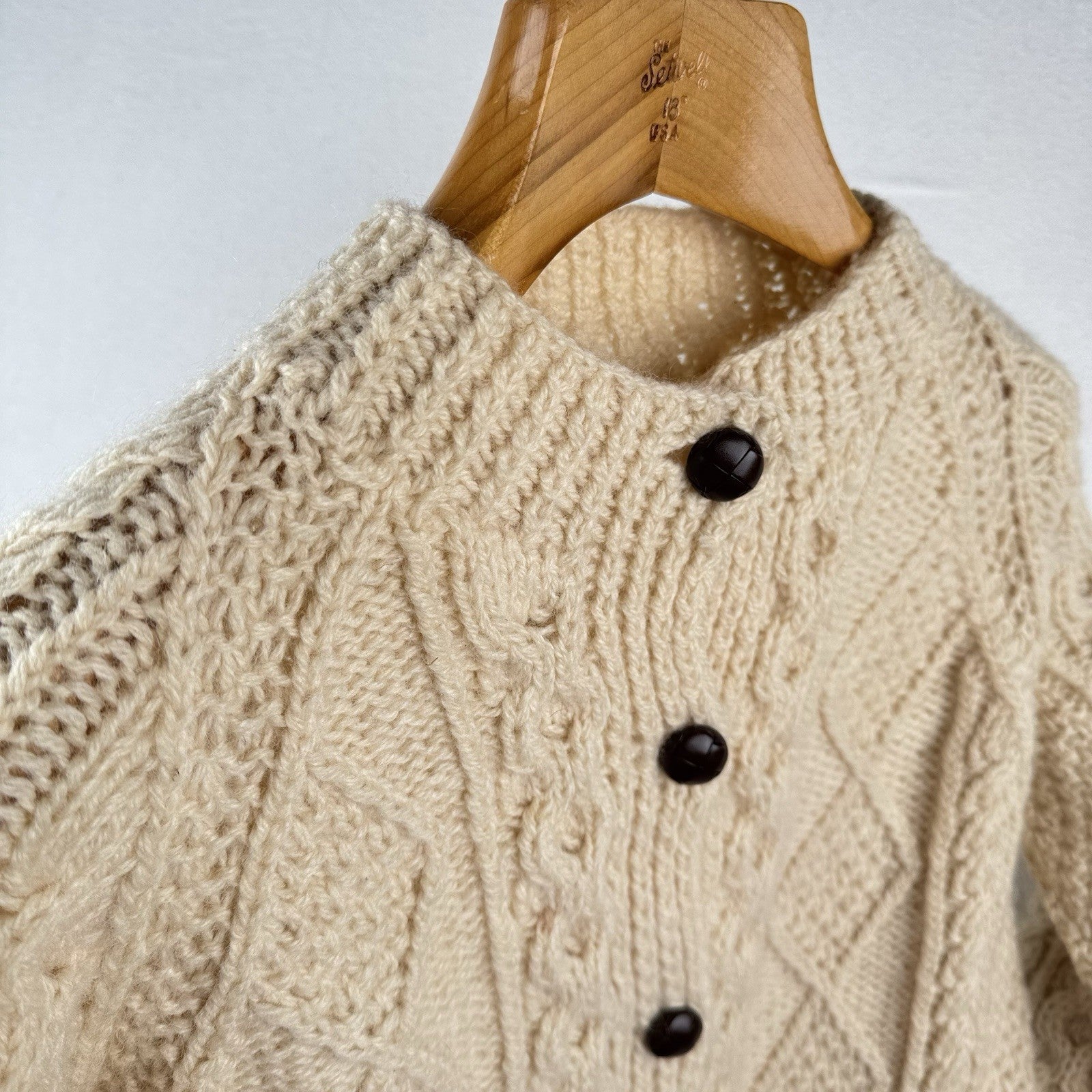 80’s Vtg Blarney Woollen Mills Aran Handknit New Wool Cardigan Sweater Ireland S