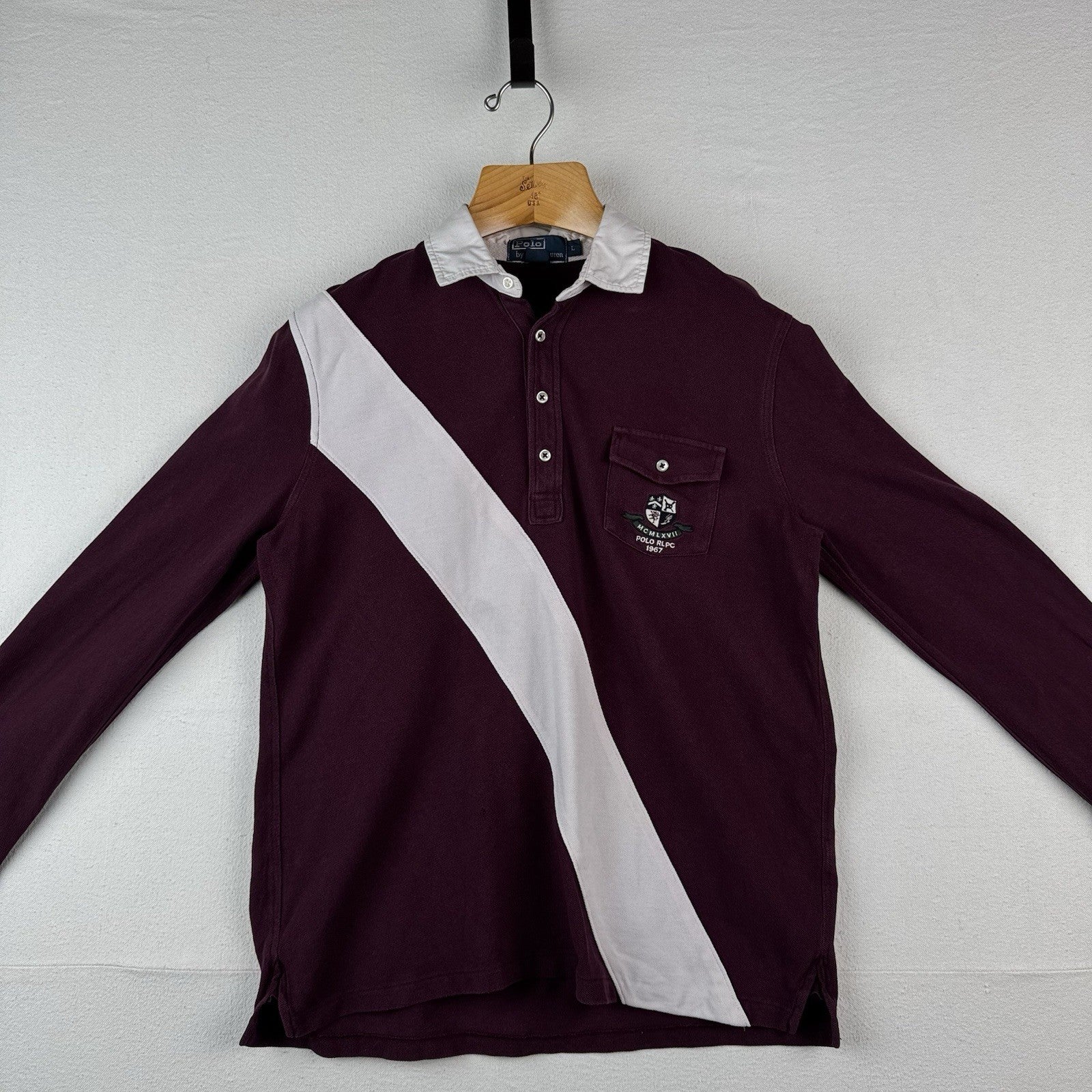 Vintage Polo Ralph Lauren Men’s L Pocket Rugby Shirt Long Sleeve Burgundy White
