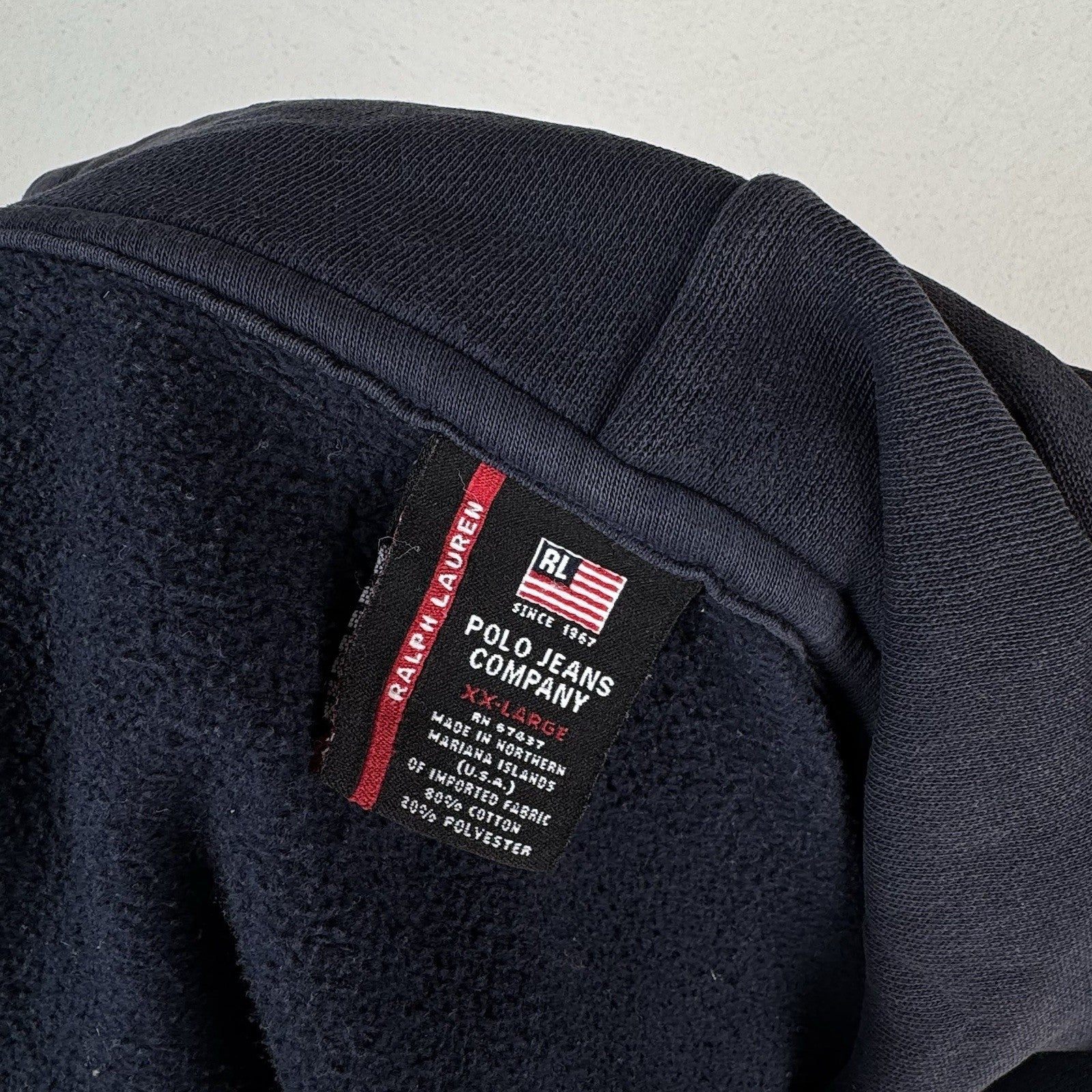 90’s Vtg Polo Jeans Co Ralph Lauren Men’s 2XL RL Letterman Full Zip Hoodie Blue