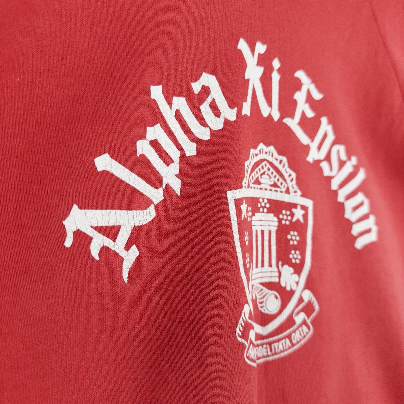 90’s Vtg Alpha Xi Epsilon Sweatshirt Red Crewneck Men’s M *Cut Collar/Side Hems