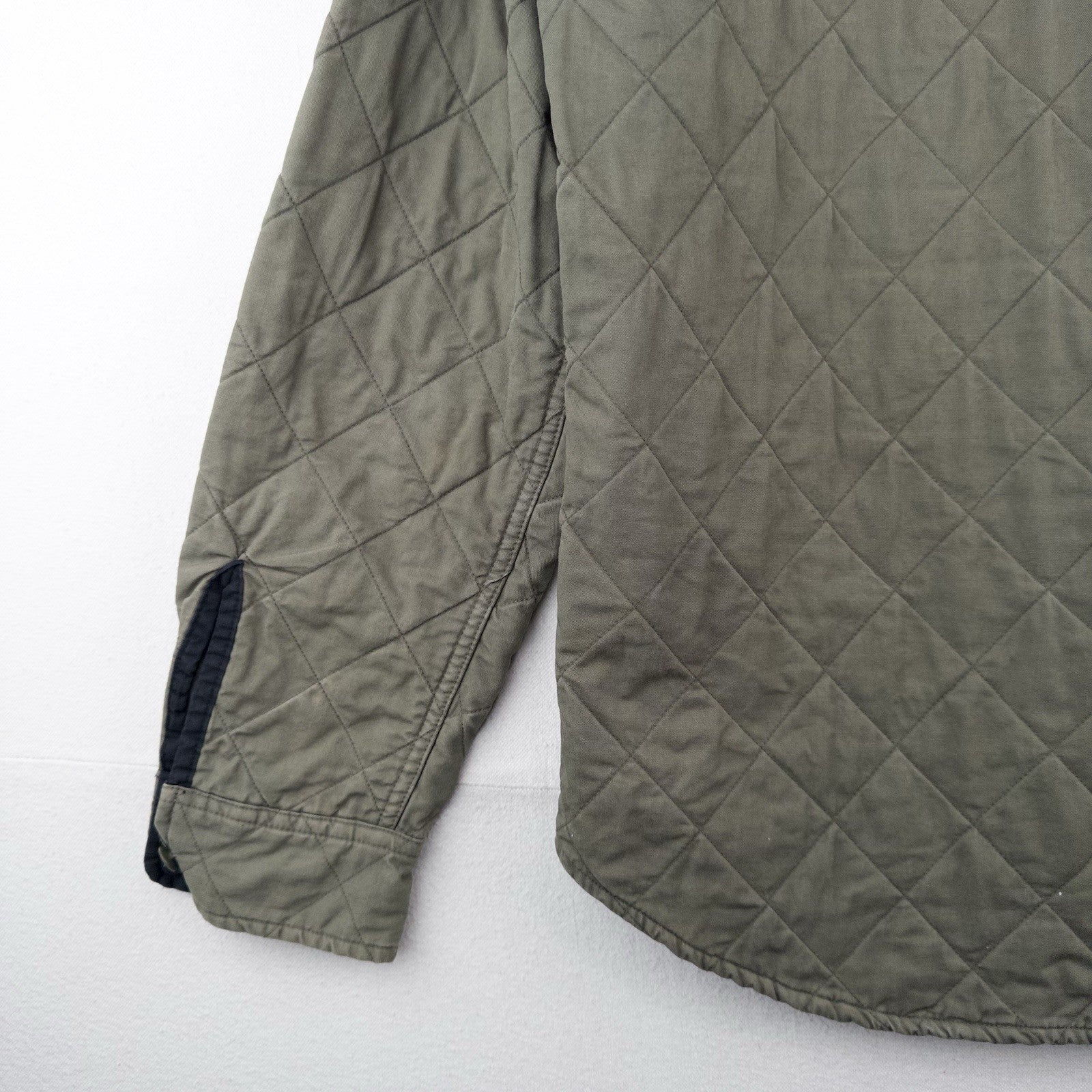 J.Crew Quilted Padded Men’s L Jacket Diamond Weave Green Cotton Insulated *Read