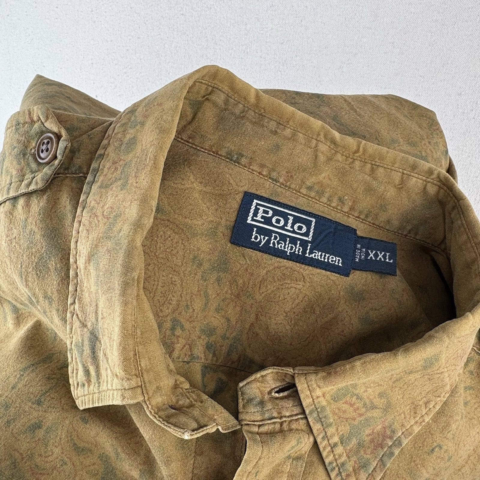 90’s Vtg Polo Ralph Lauren Safari Paisley Ink Wash Floral Button Shirt Mens 2XL